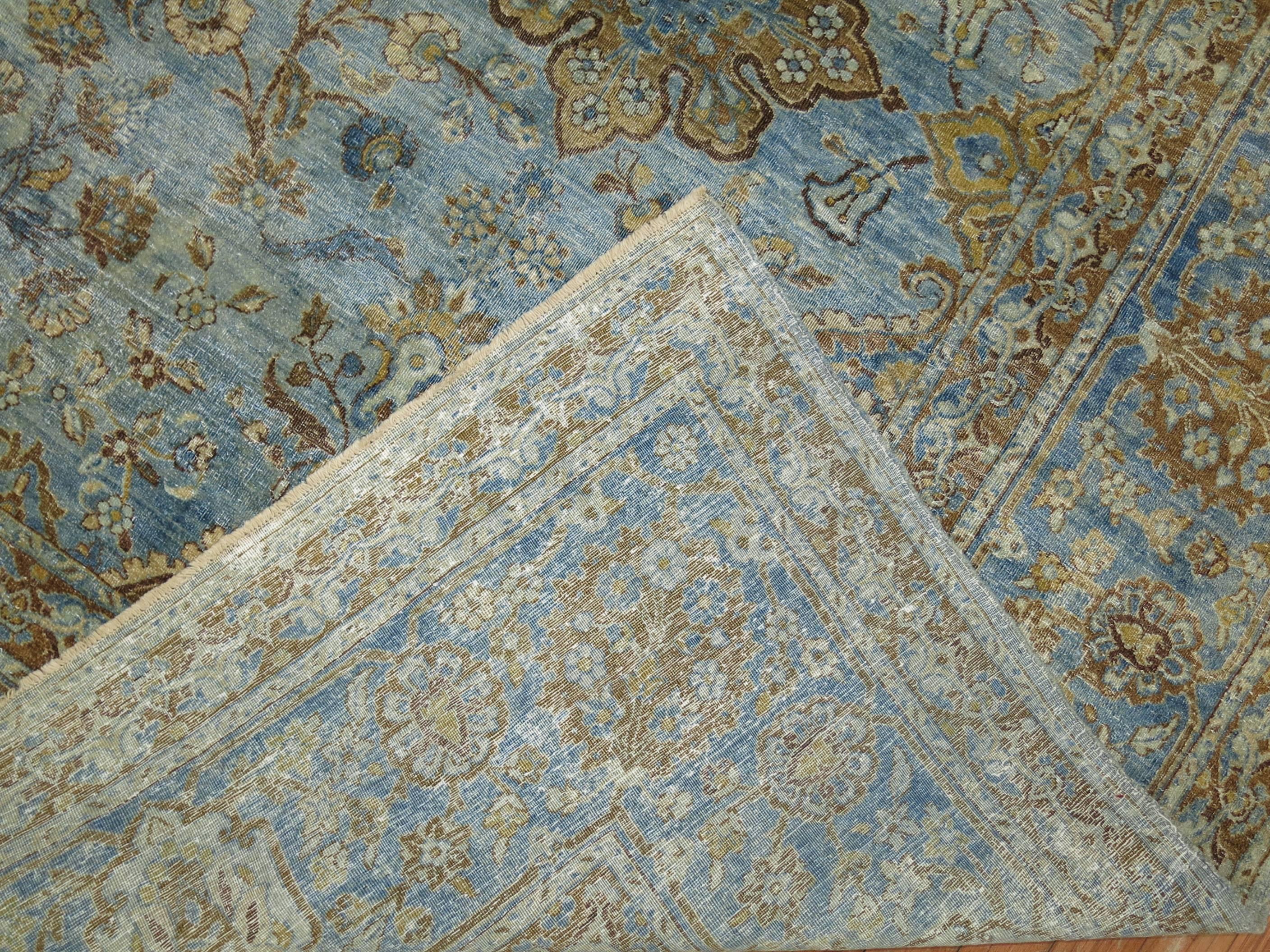 Zabihi Collection Blue Antique Persian Kashan Rug For Sale 3