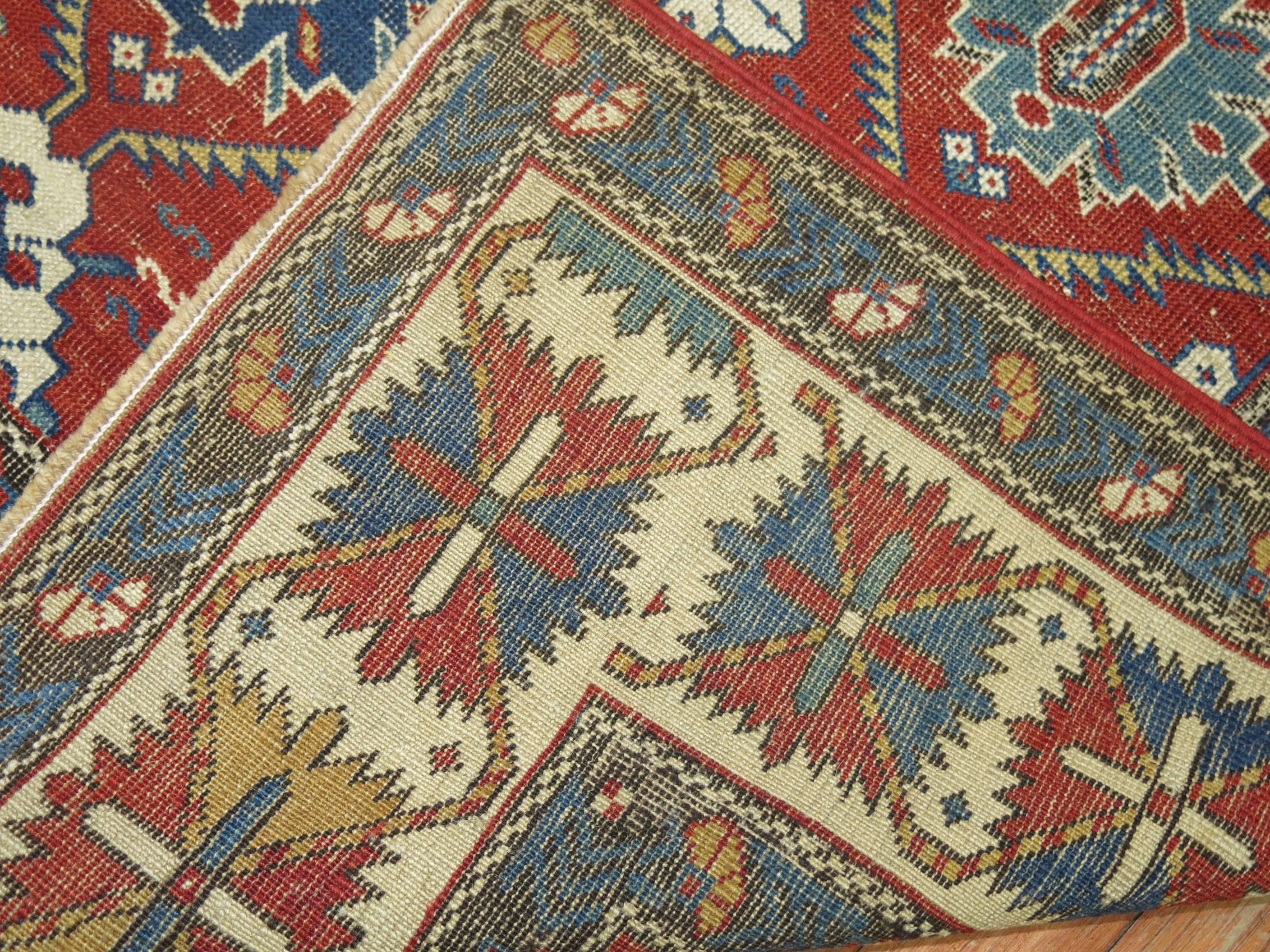 Late 19th Century Red Field Geometric Antique Caucasian Tribal Shirvan Rug In Good Condition For Sale In New York, NY