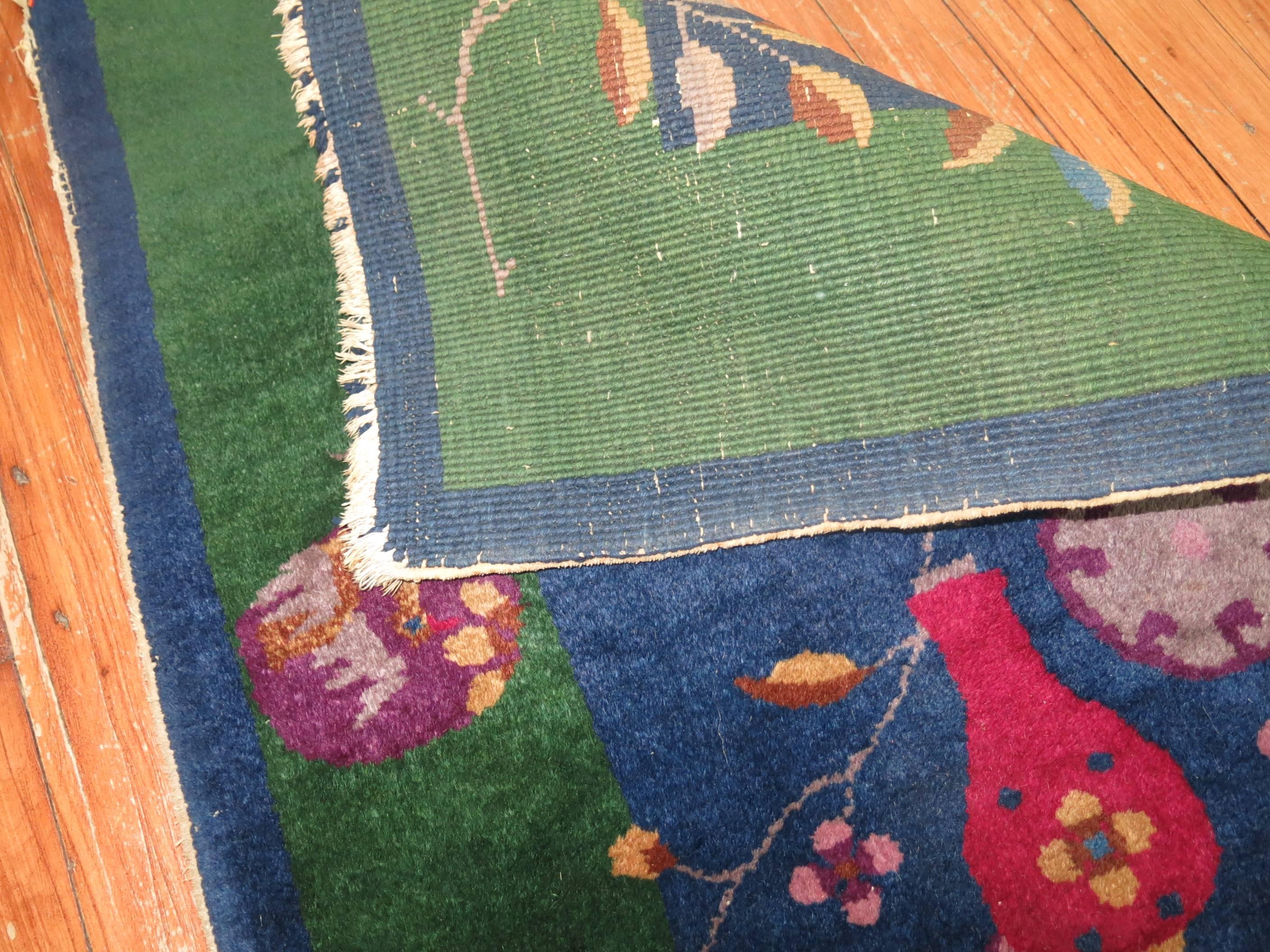 Blue Green Chinese Art Deco Mat In Excellent Condition In New York, NY