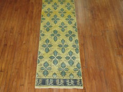 Yellow Green 20th Century Wool Handmade Turkish Konya Runner