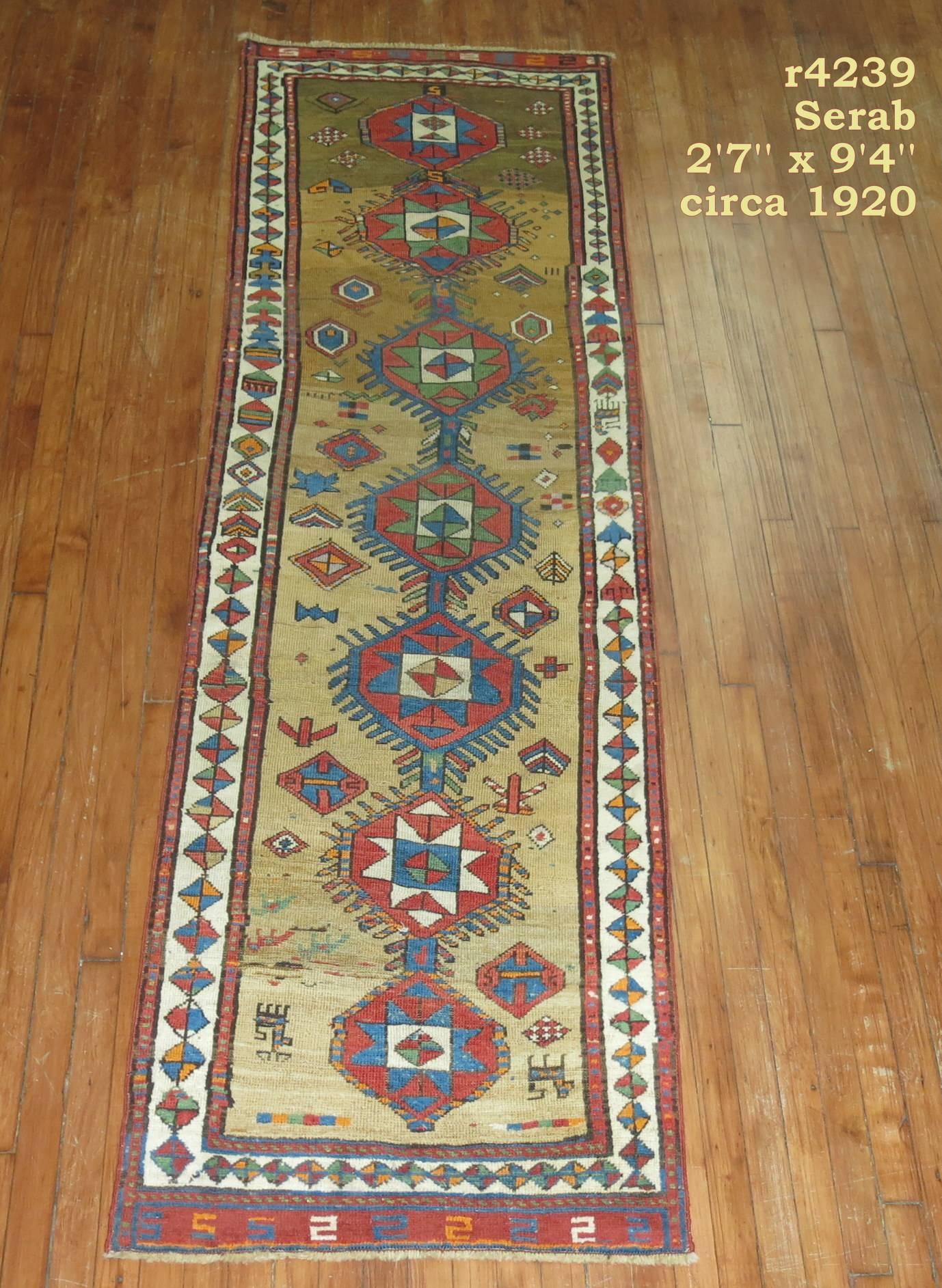 Early 20th Century Decorative Persian Bakshaish Serab Narrow Runner For Sale