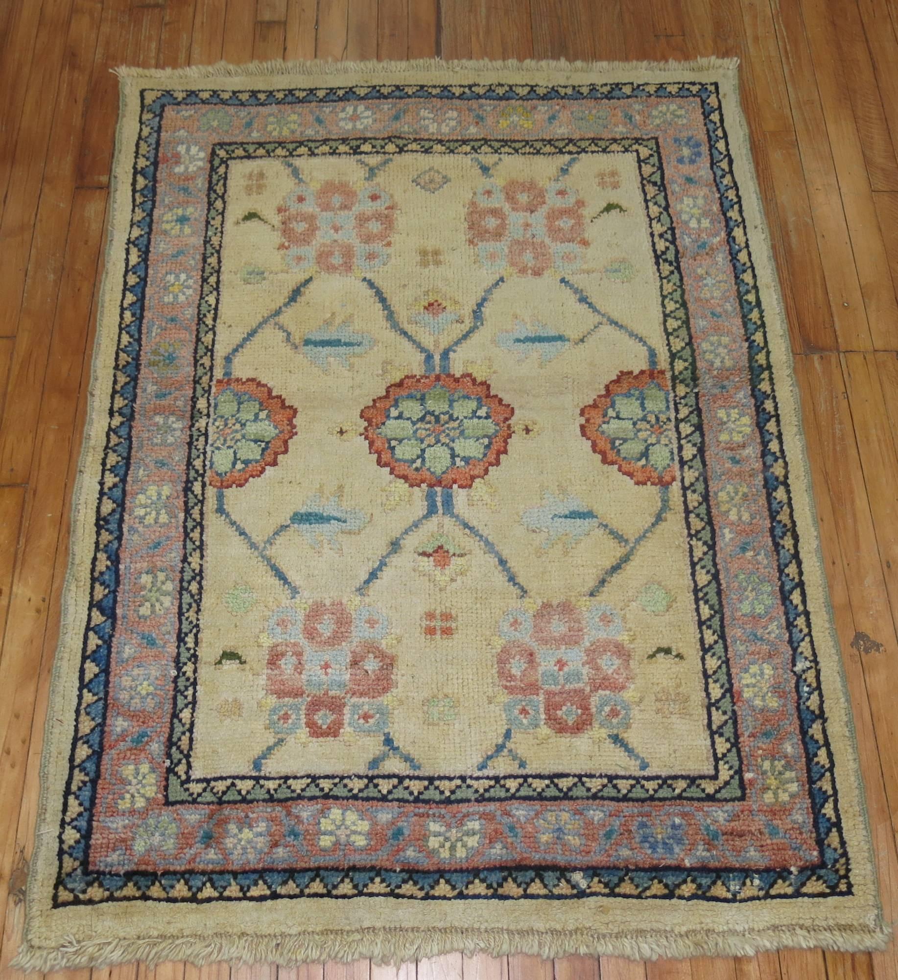 Hand-Woven Vintage Turkish Oushak Rug