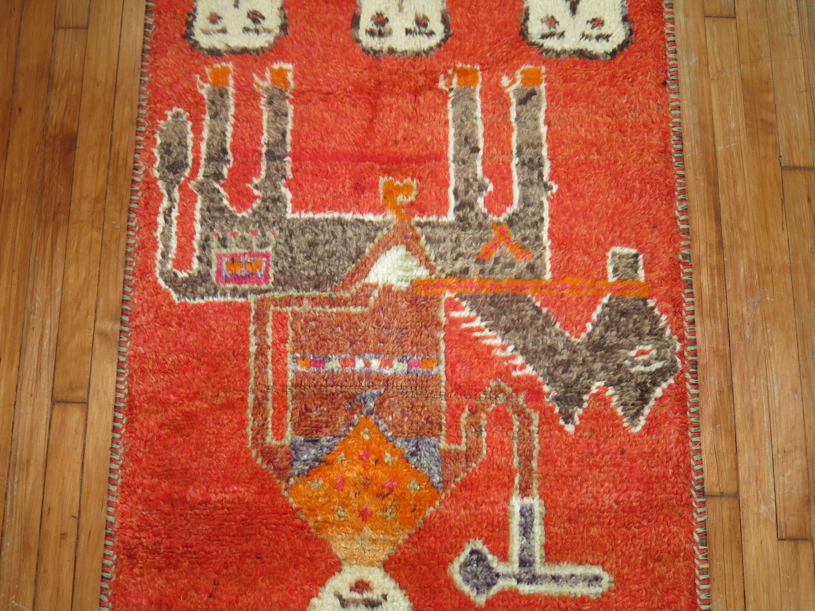 Folk Art Zabihi Collection Pictorial Human Horse Vintage South Persian Runner For Sale