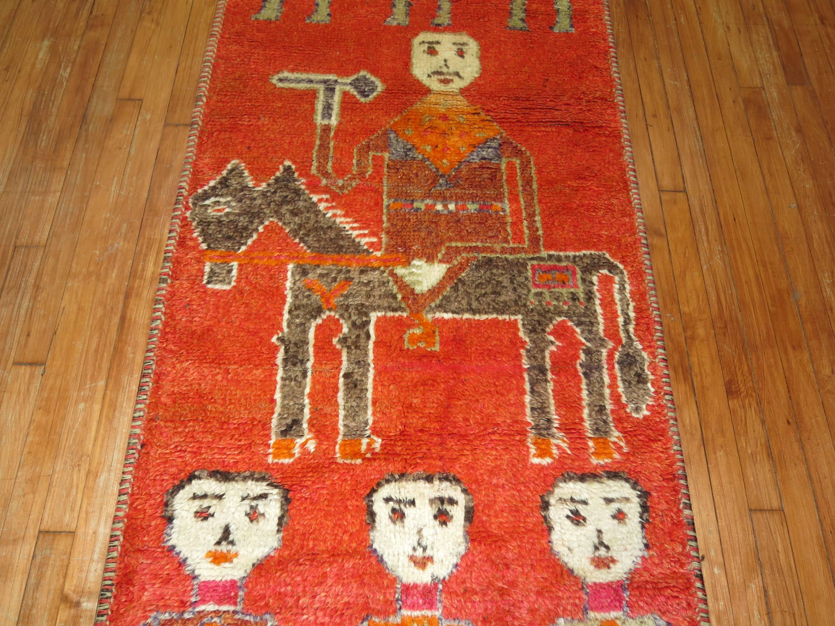 Zabihi Collection Pictorial Human Horse Vintage South Persian Runner In Good Condition For Sale In New York, NY
