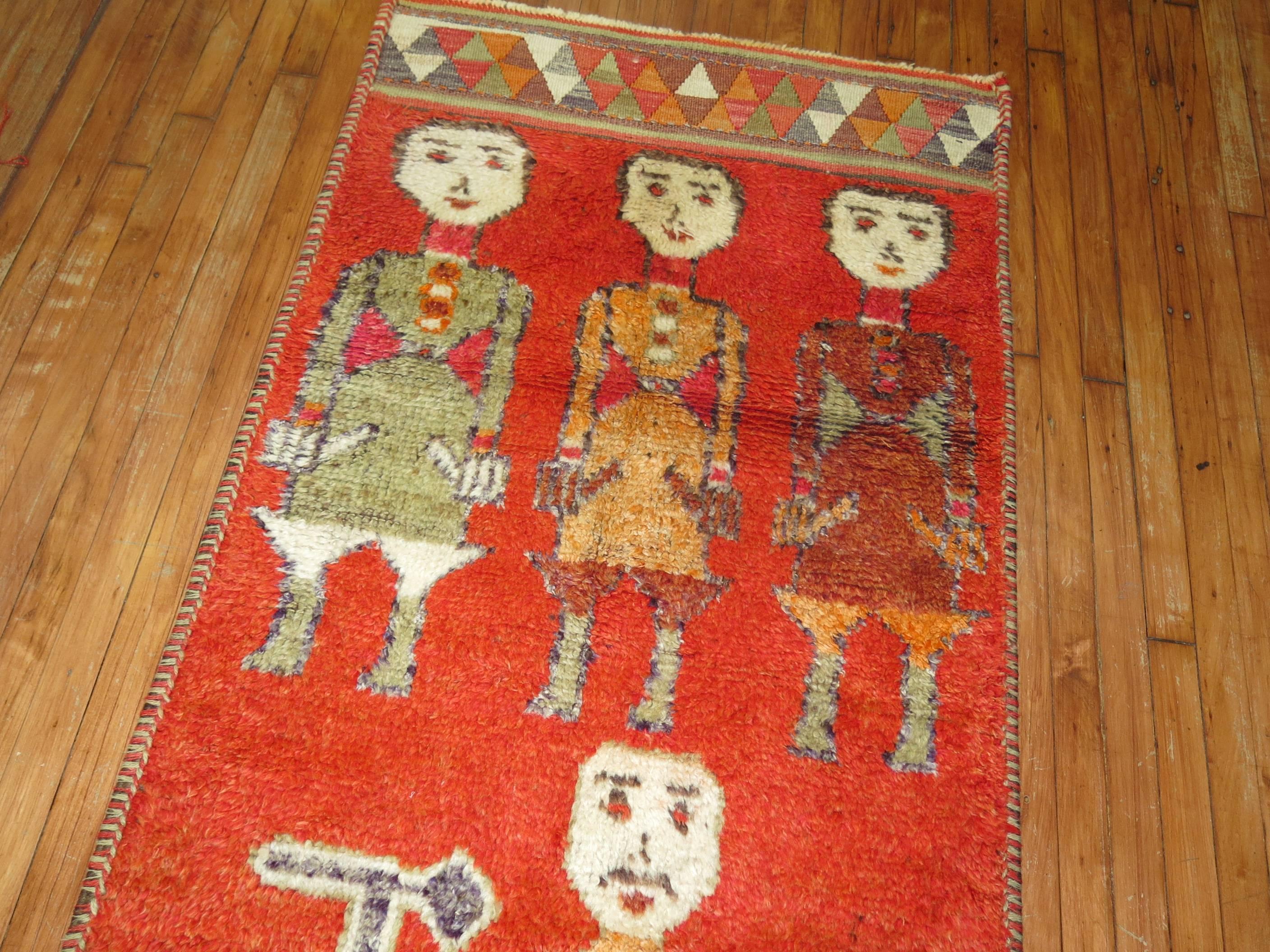 Wool Zabihi Collection Pictorial Human Horse Vintage South Persian Runner For Sale