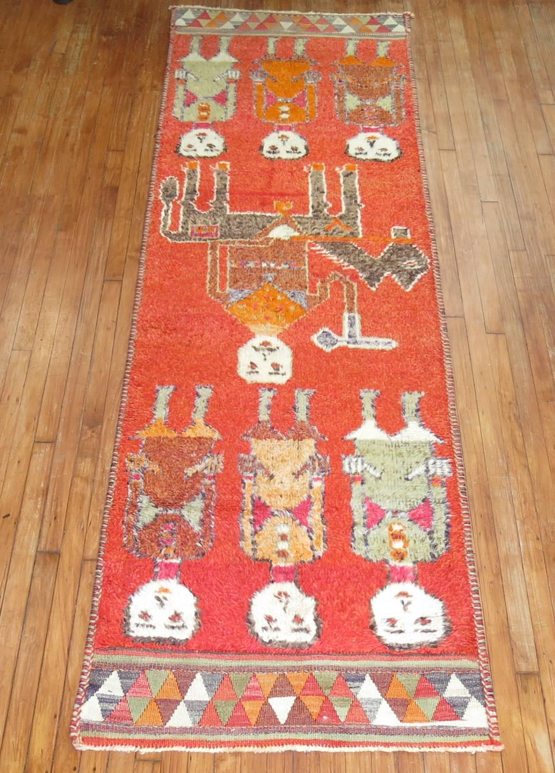 Zabihi Collection Pictorial Human Horse Vintage South Persian Runner For Sale 1