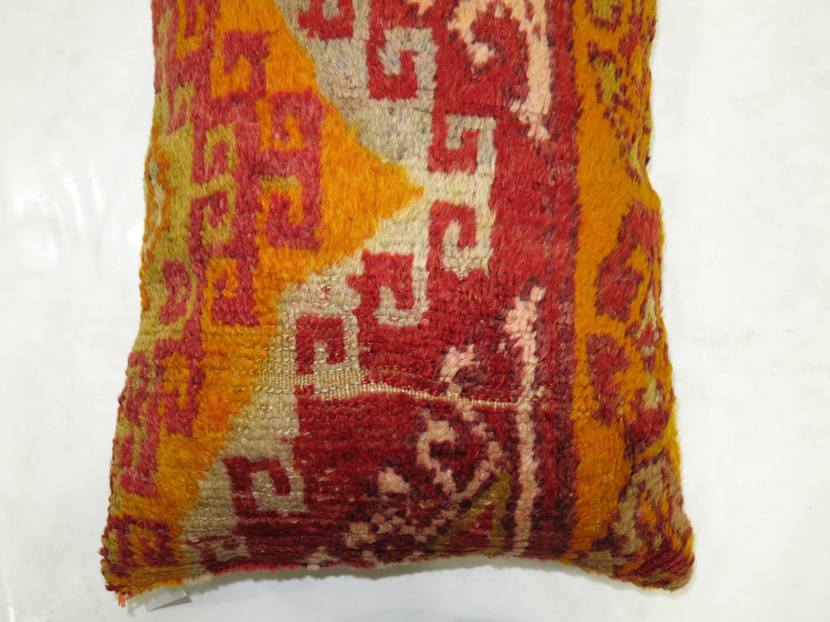 Pillow made from a vibrant Turkish rug.