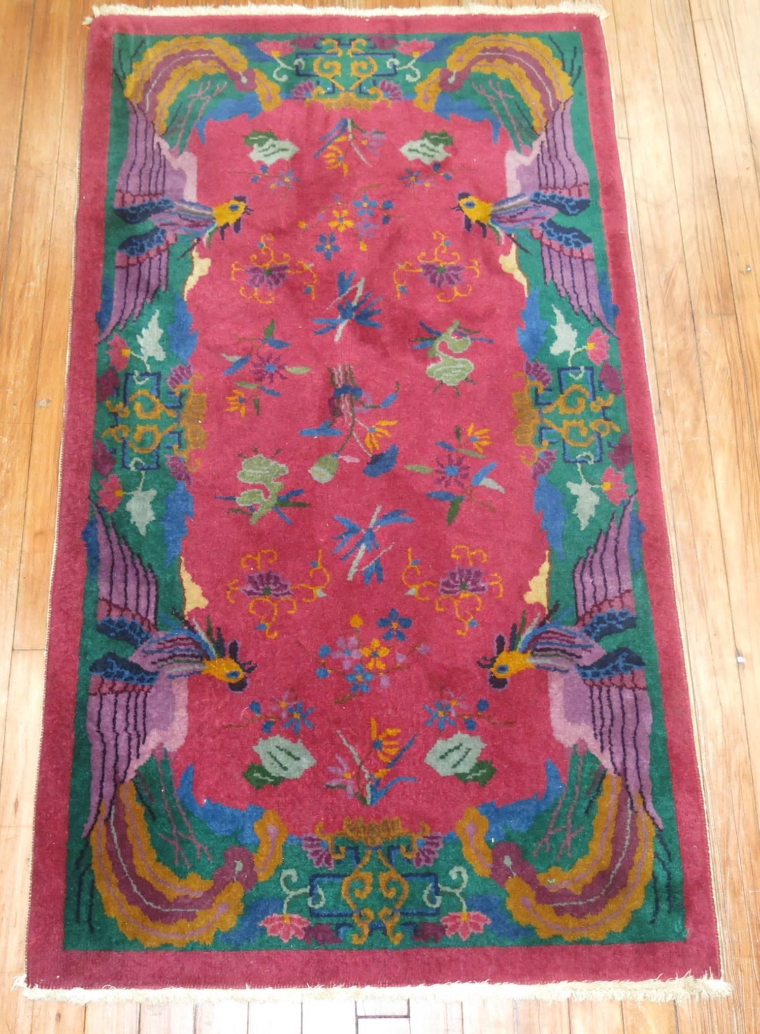 20th Century Chinese Art Deco Throw Pictorial Rug