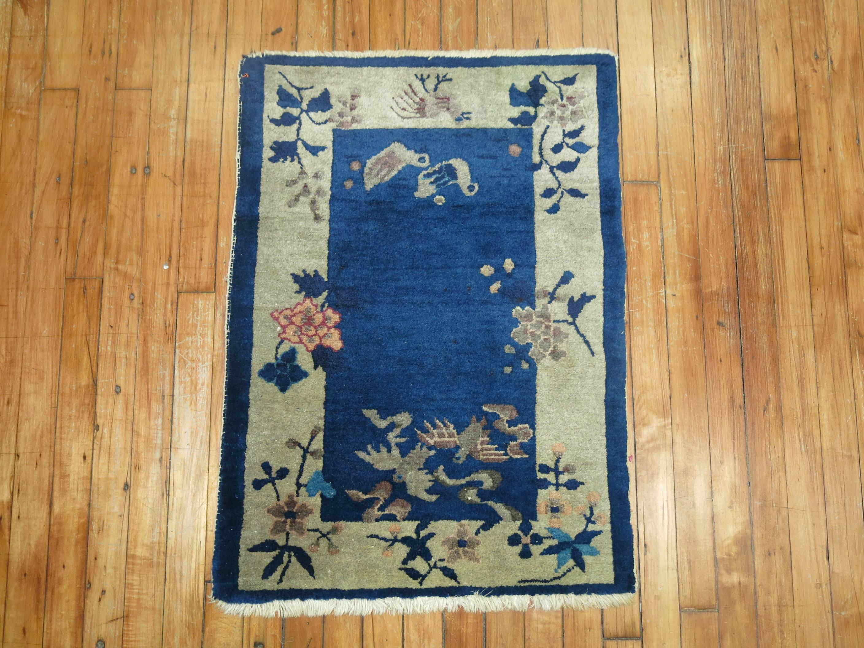 Chinese Art Deco mat in stunning shade of blue.