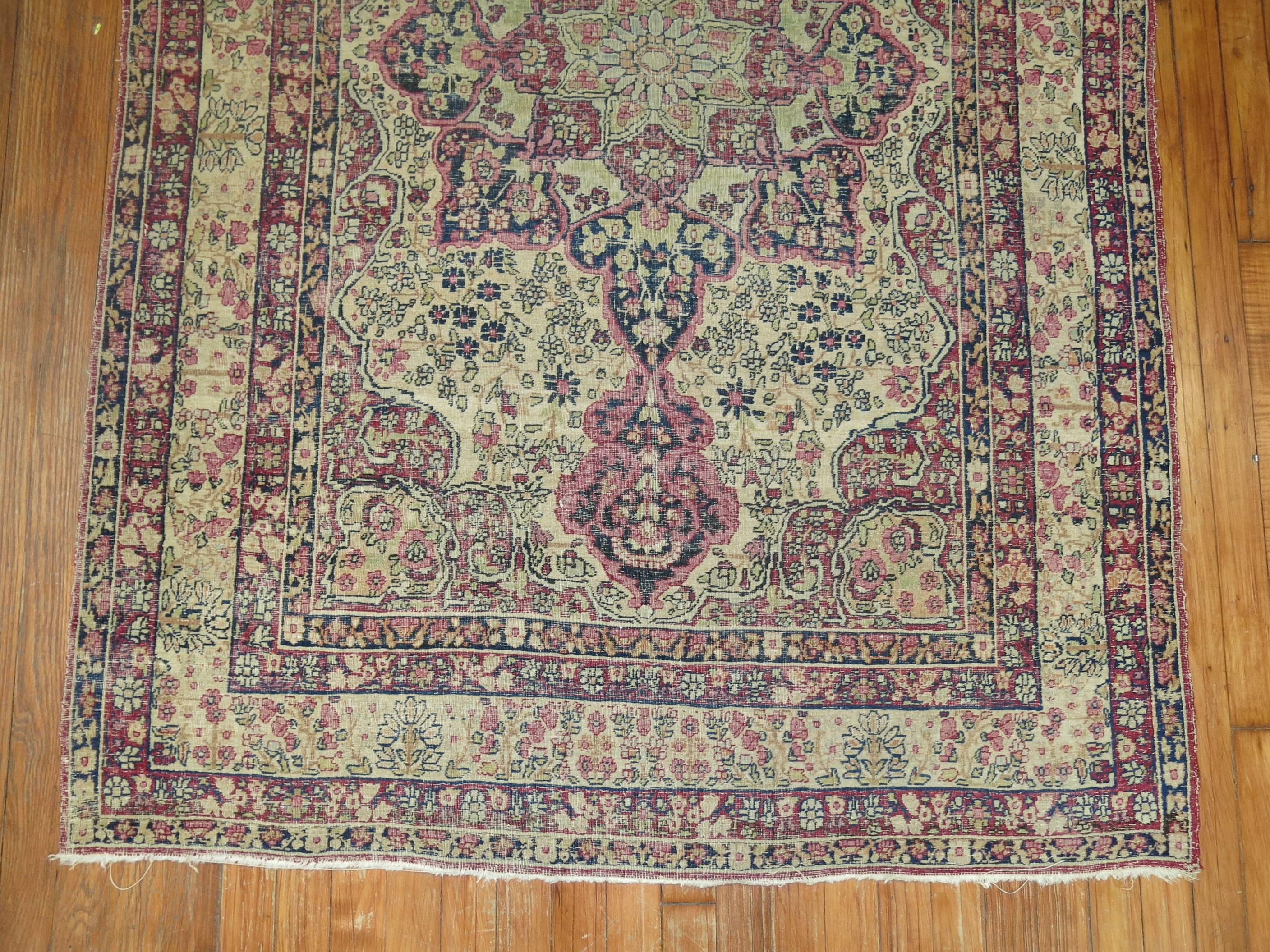 Distressed Antique Lavar Kermanshah Rug In Distressed Condition For Sale In New York, NY