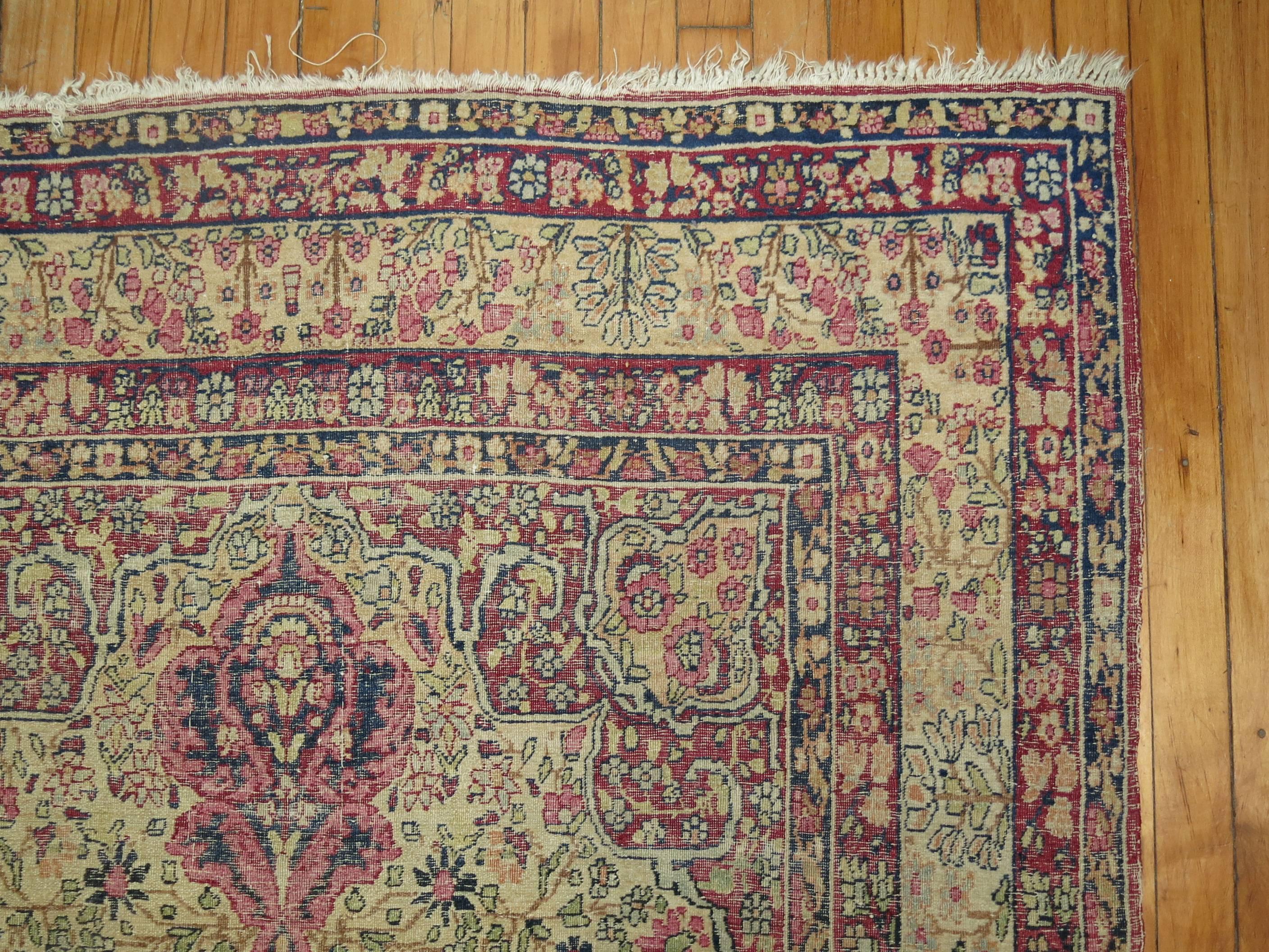 Distressed Antique Lavar Kermanshah Rug For Sale 1