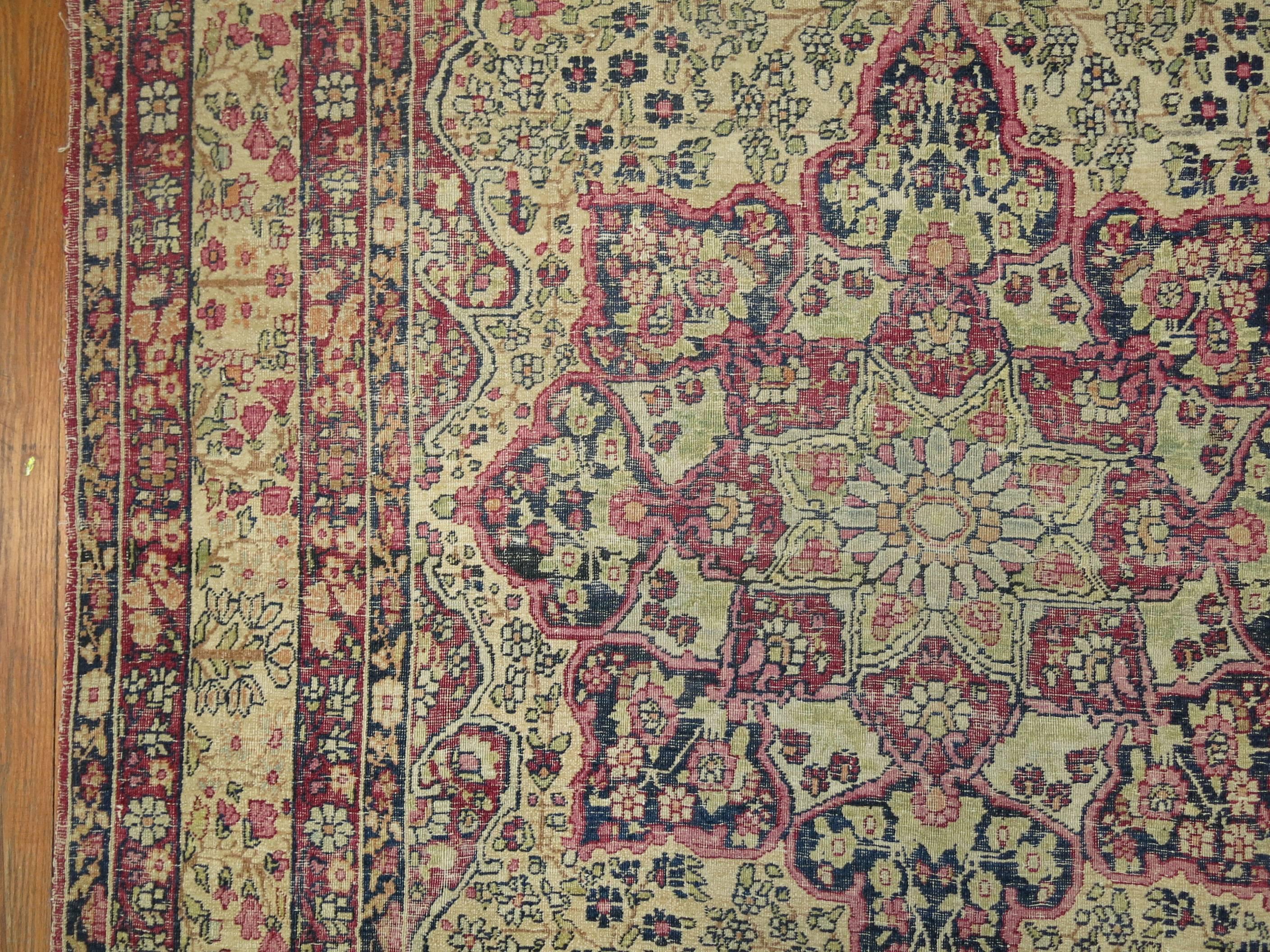 19th Century Distressed Antique Lavar Kermanshah Rug For Sale