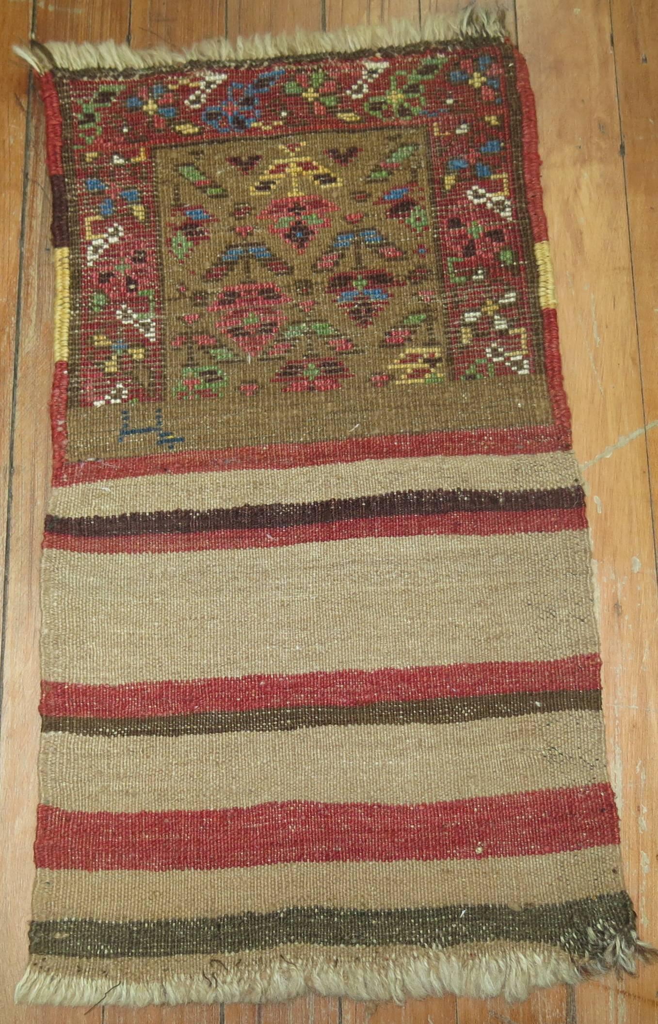 Hand-Woven Camel Bakshaish Kilim End Bagface Textile Rug