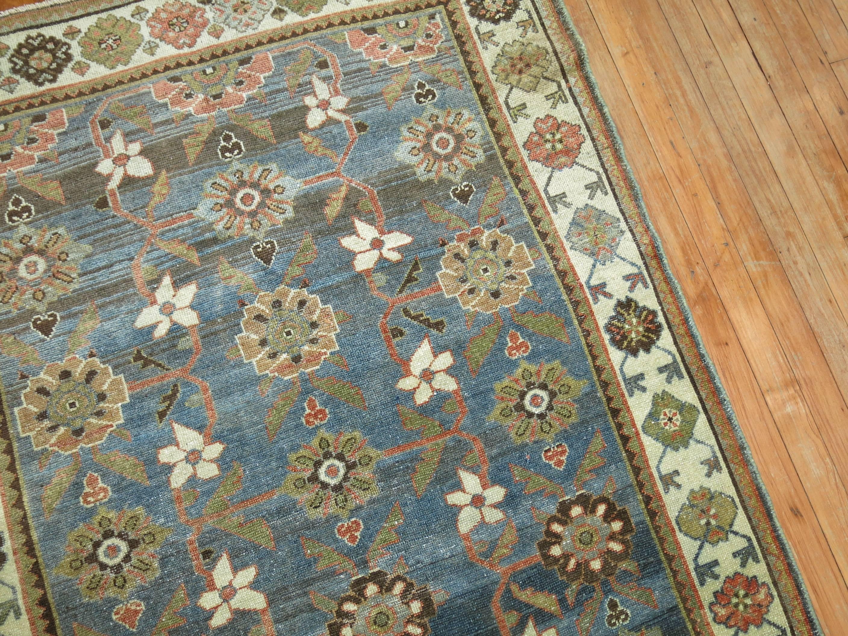 Restauration Early 20th Century Charcoal Color Antique Persian Wide Malayer Runner