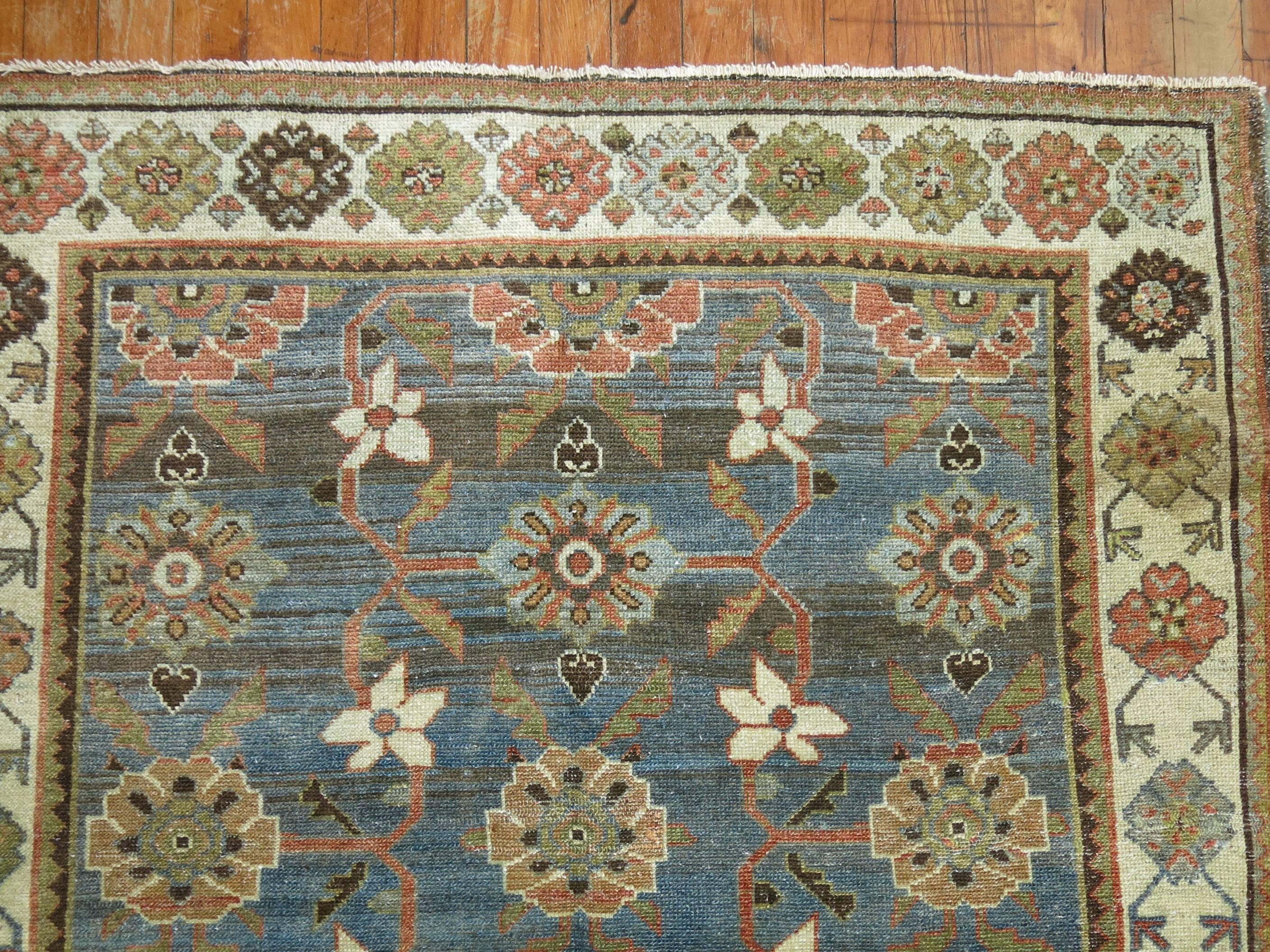 Hand-Knotted Early 20th Century Charcoal Color Antique Persian Wide Malayer Runner