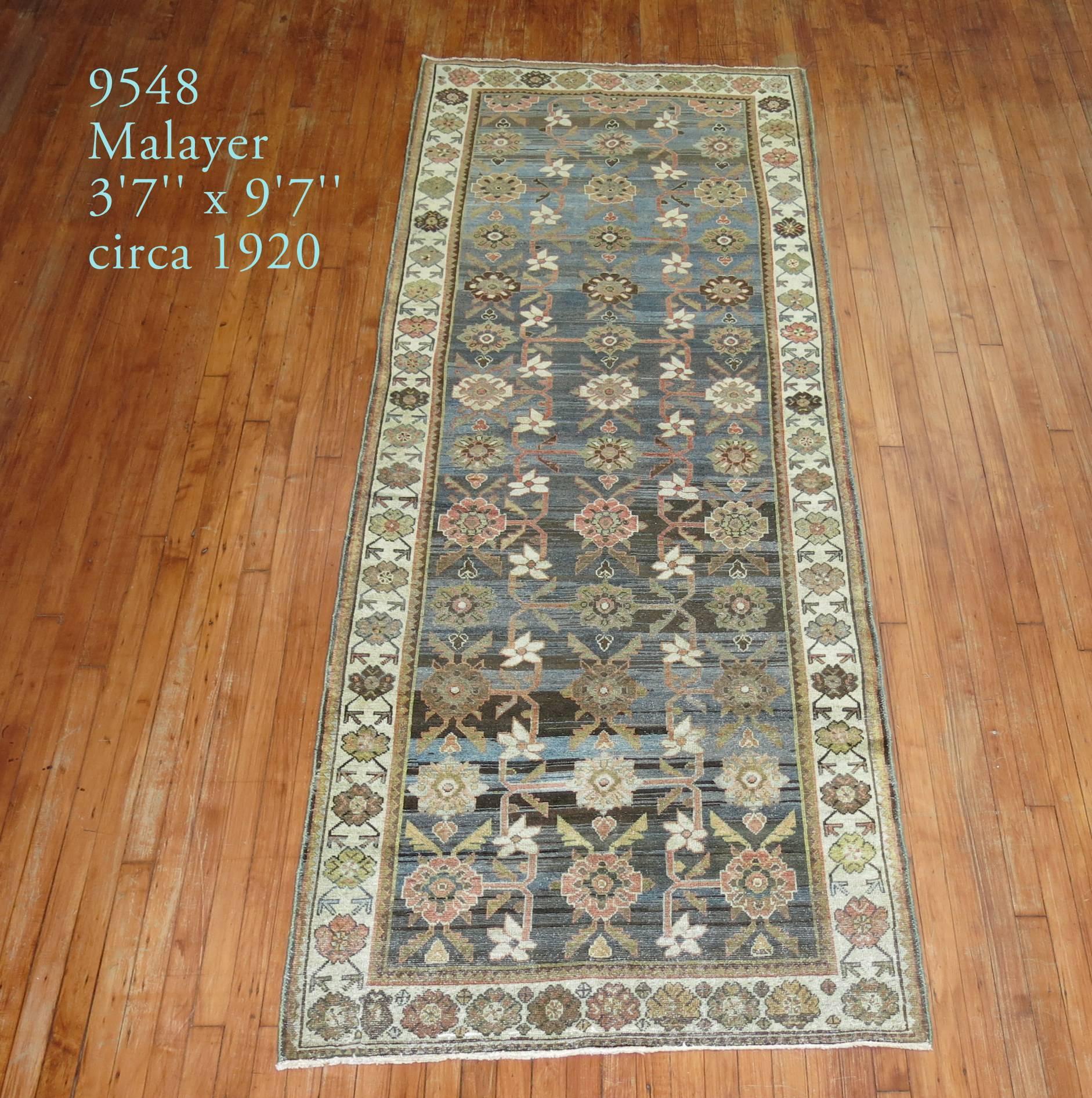 Early 20th Century Charcoal Color Antique Persian Wide Malayer Runner In Excellent Condition In New York, NY