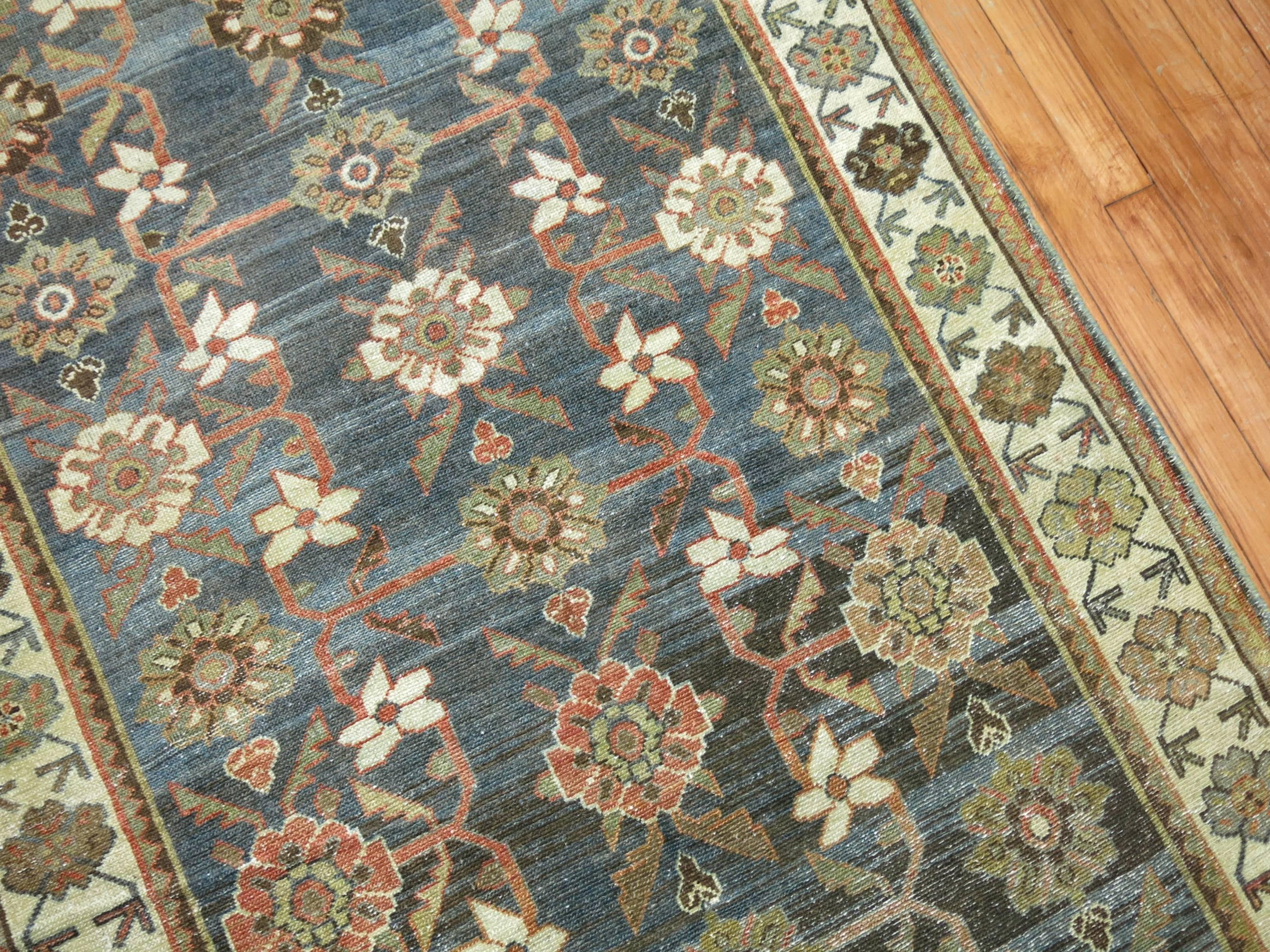 Wool Early 20th Century Charcoal Color Antique Persian Wide Malayer Runner