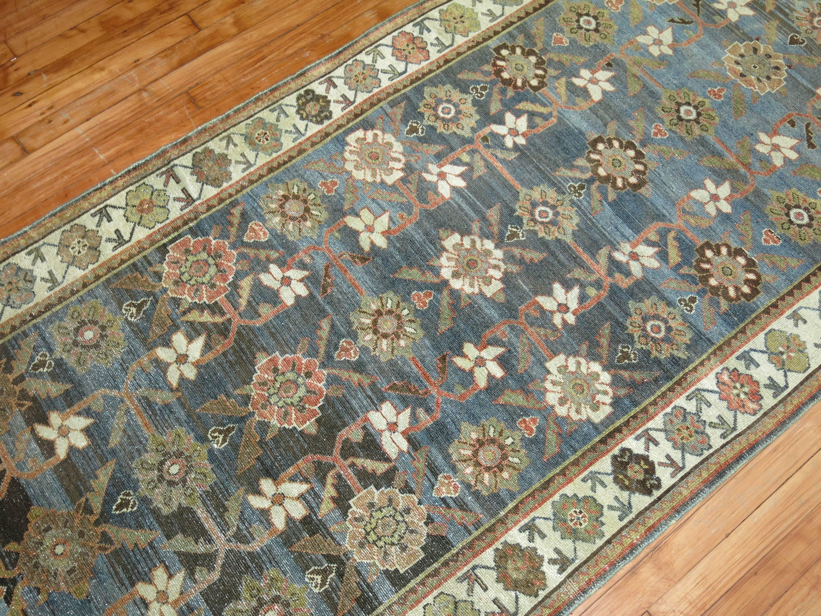 Early 20th Century Charcoal Color Antique Persian Wide Malayer Runner 1