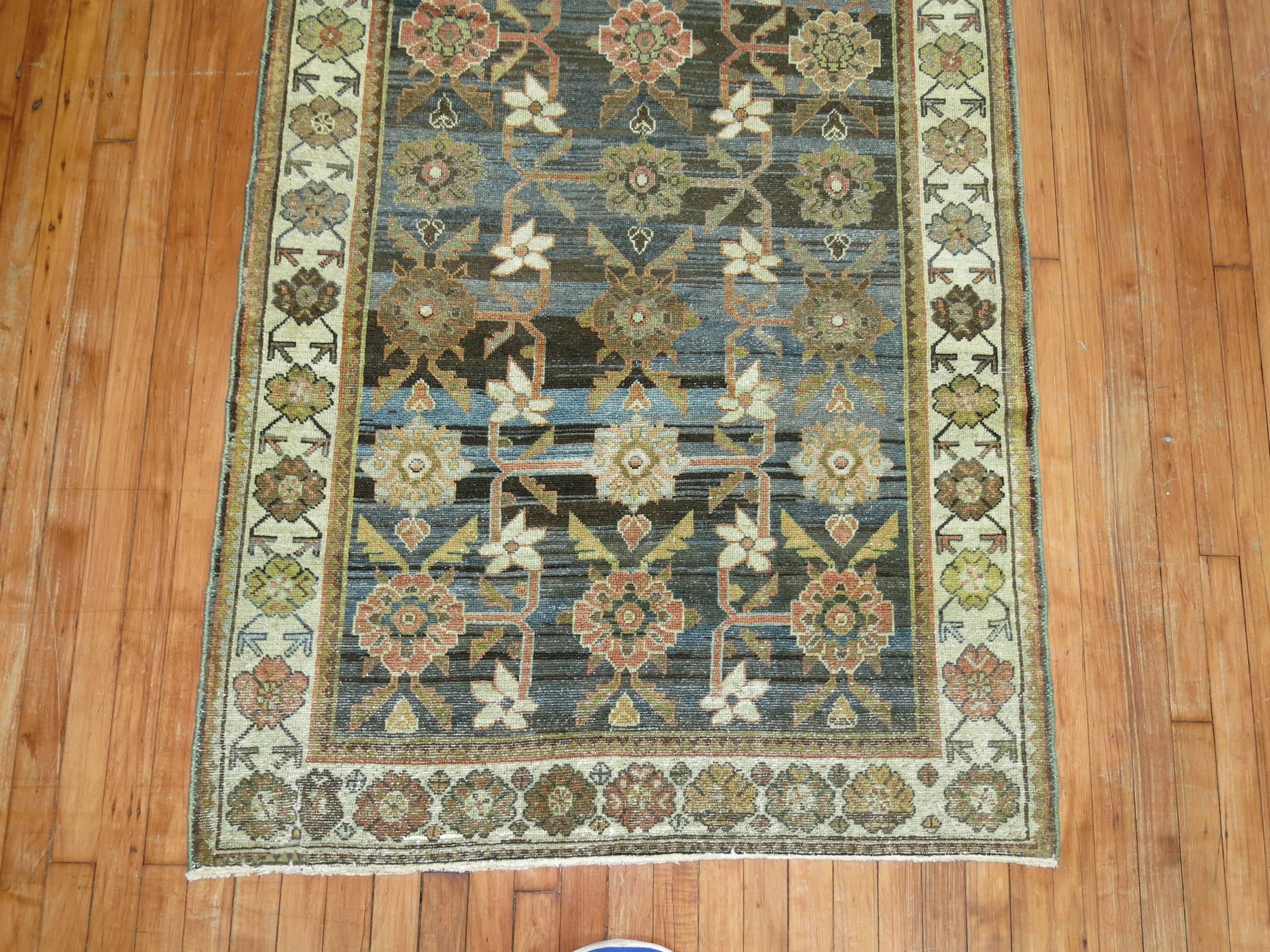 Early 20th Century Charcoal Color Antique Persian Wide Malayer Runner 2
