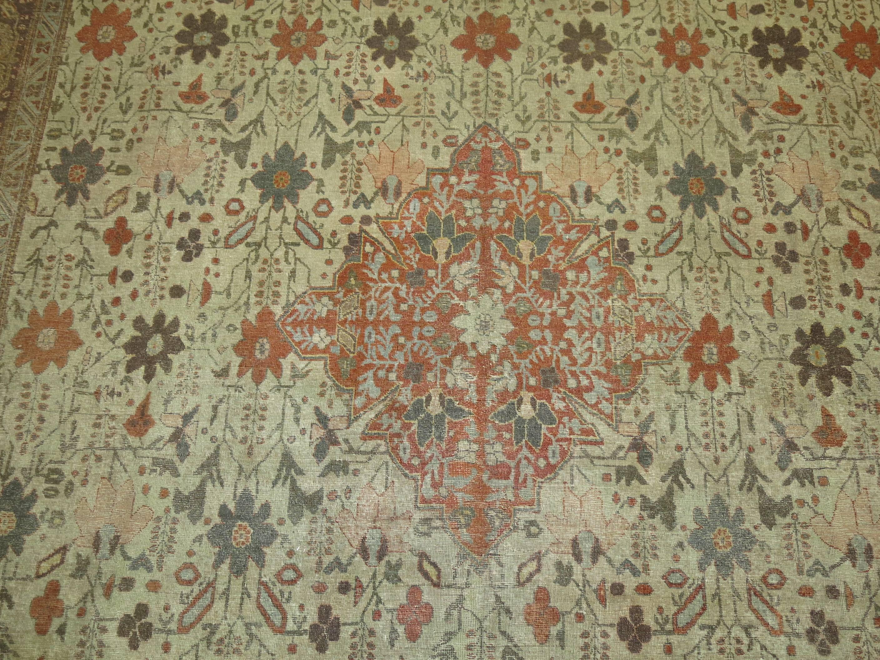 Hand-Woven Antique Persian Tabriz Autumn Style Rug For Sale