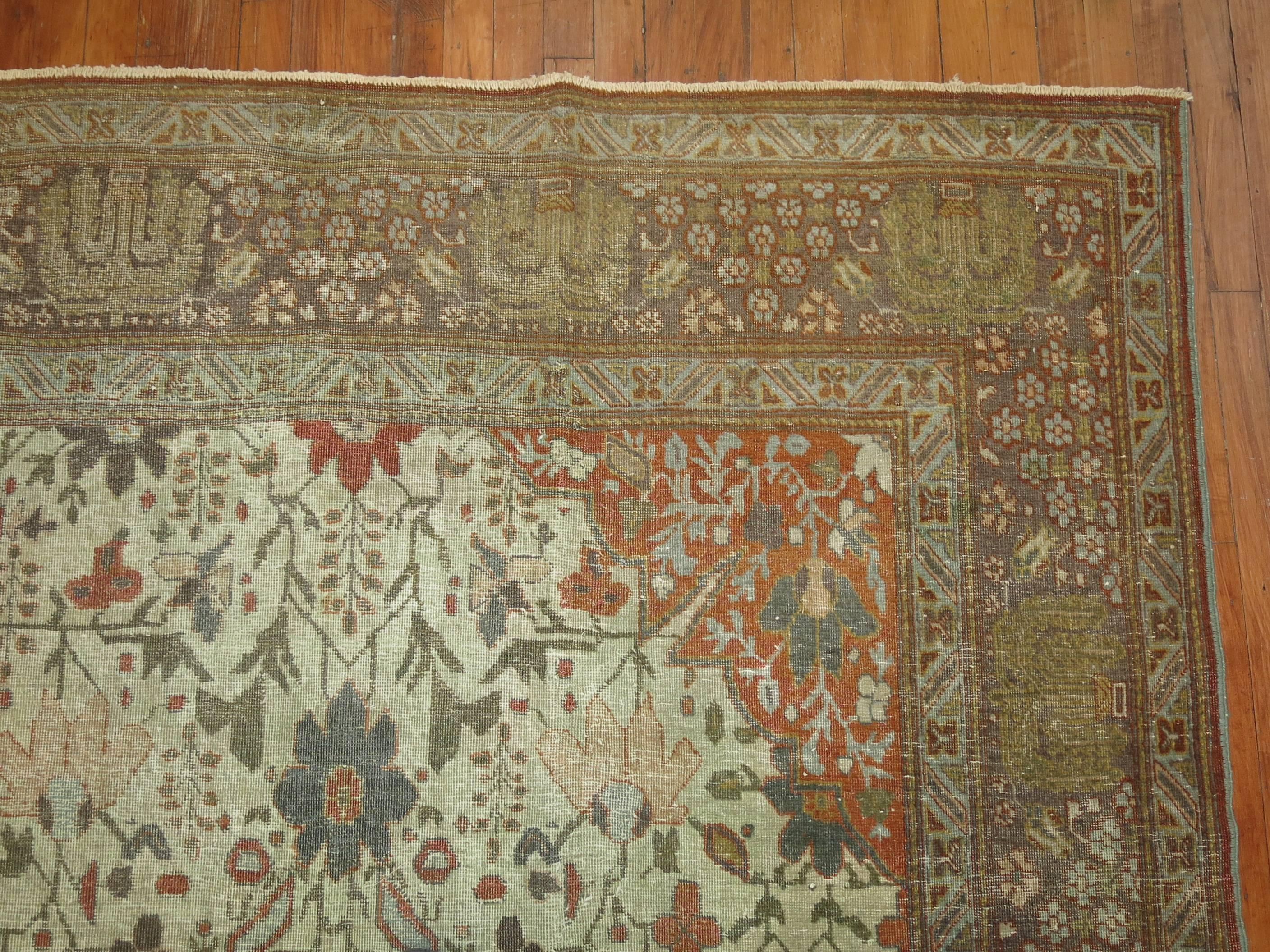 20th Century Antique Persian Tabriz Autumn Style Rug For Sale