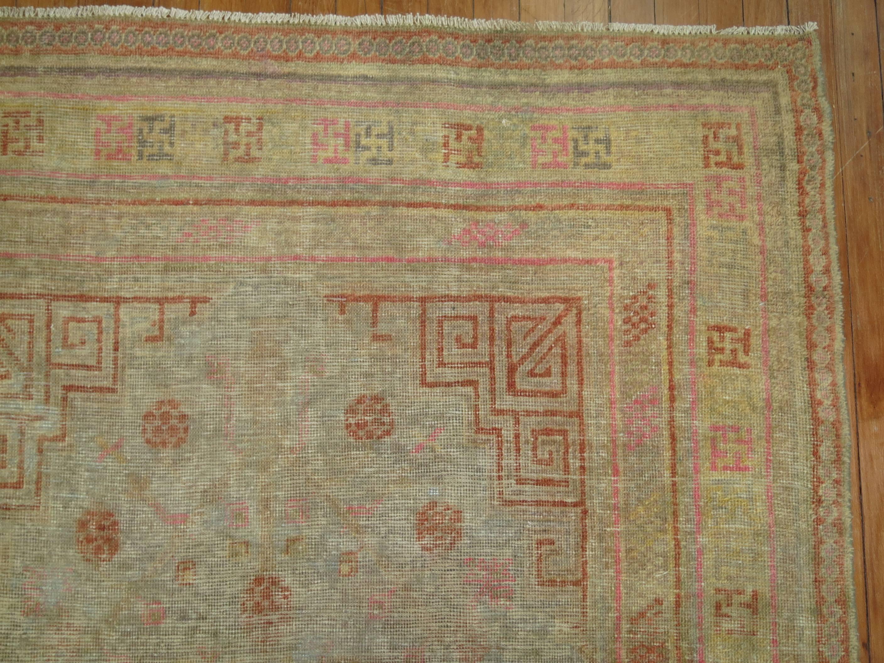 Hand-Knotted Pastel Antique Khotan 19th Century Rug