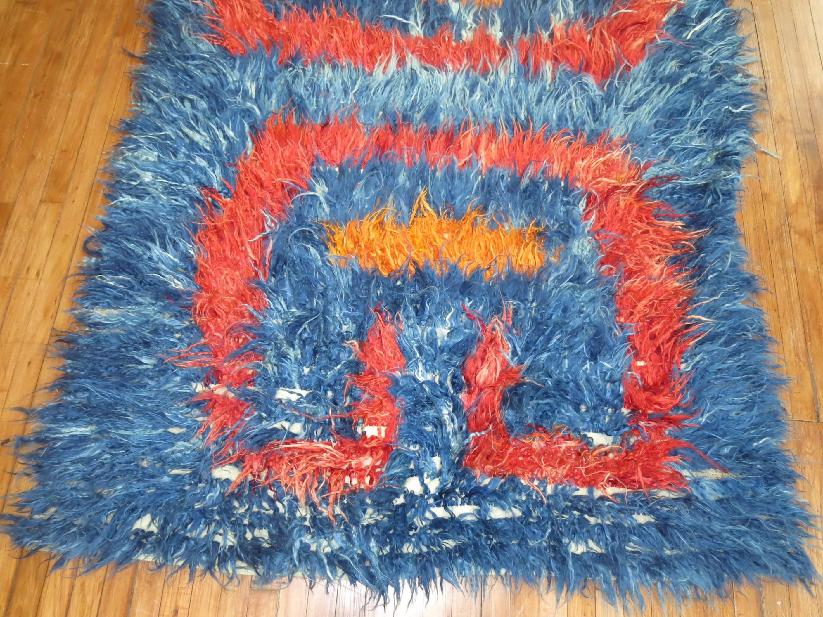 A wild shaggy one of a kind Turkish Tulu intermediate size rug.

5'3'' x 9'