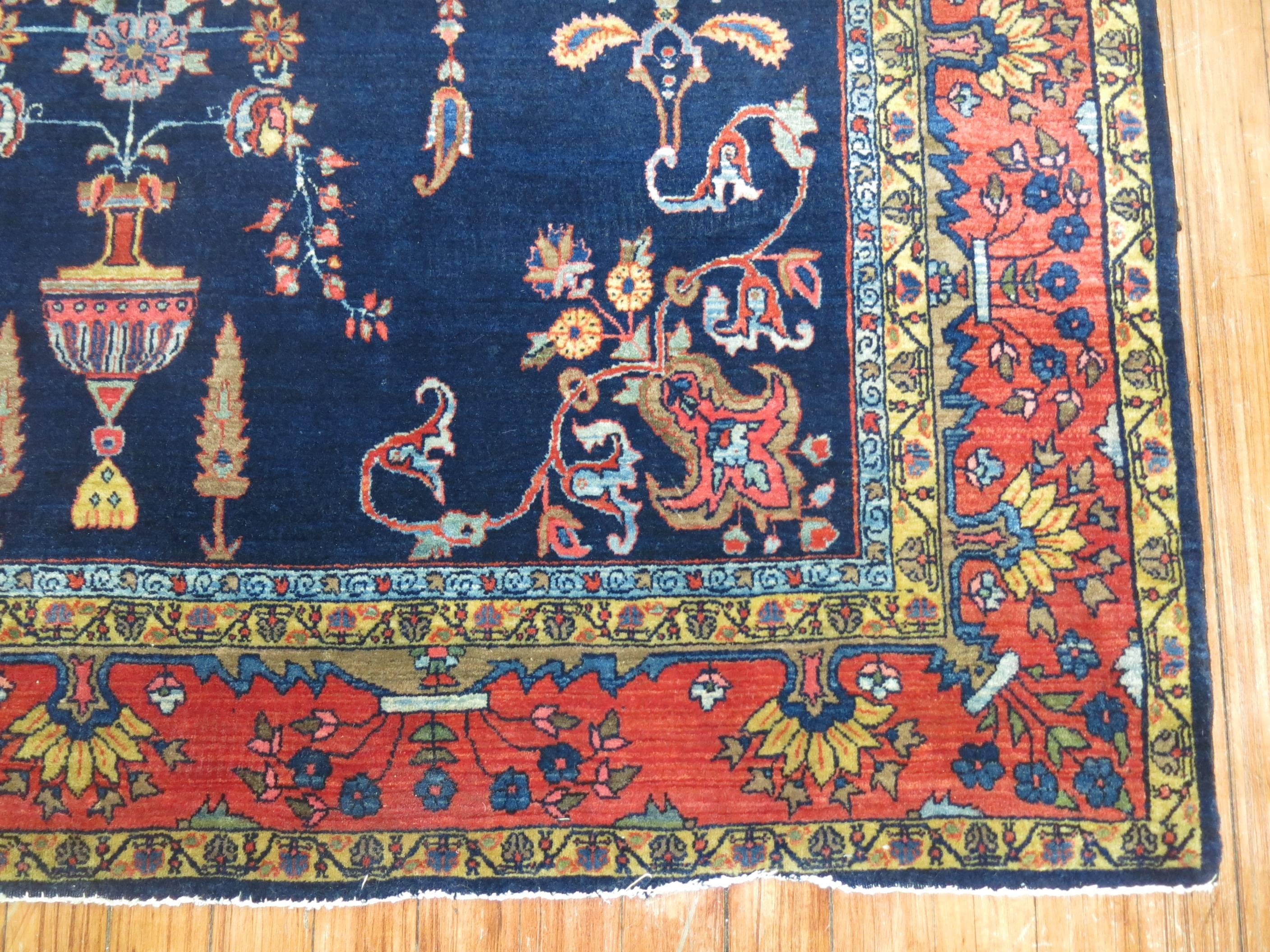 20th Century Exceptional Blue Antique Mohajeran Persian Sarouk Rug For Sale