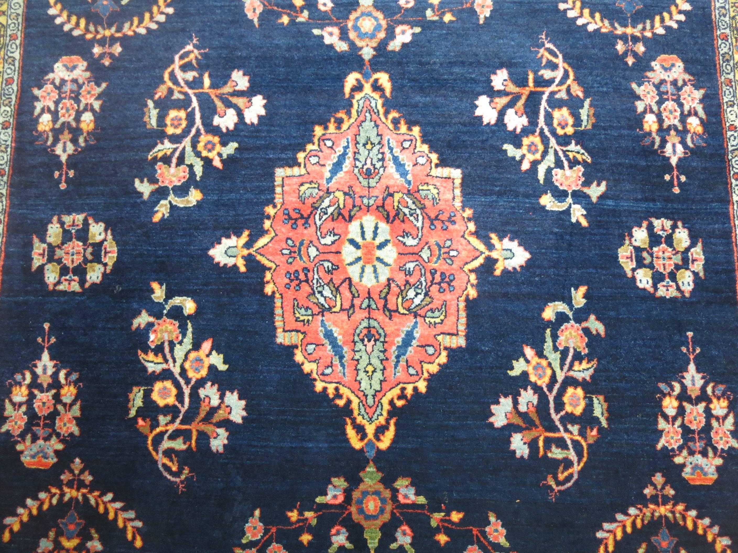 Wool Exceptional Blue Antique Mohajeran Persian Sarouk Rug For Sale