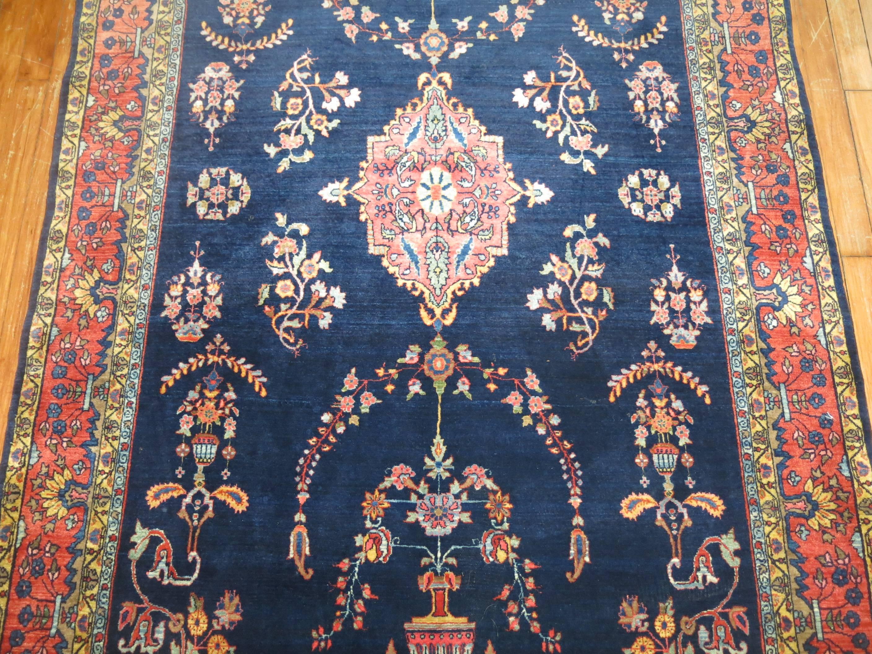 Exceptional Blue Antique Mohajeran Persian Sarouk Rug For Sale 2