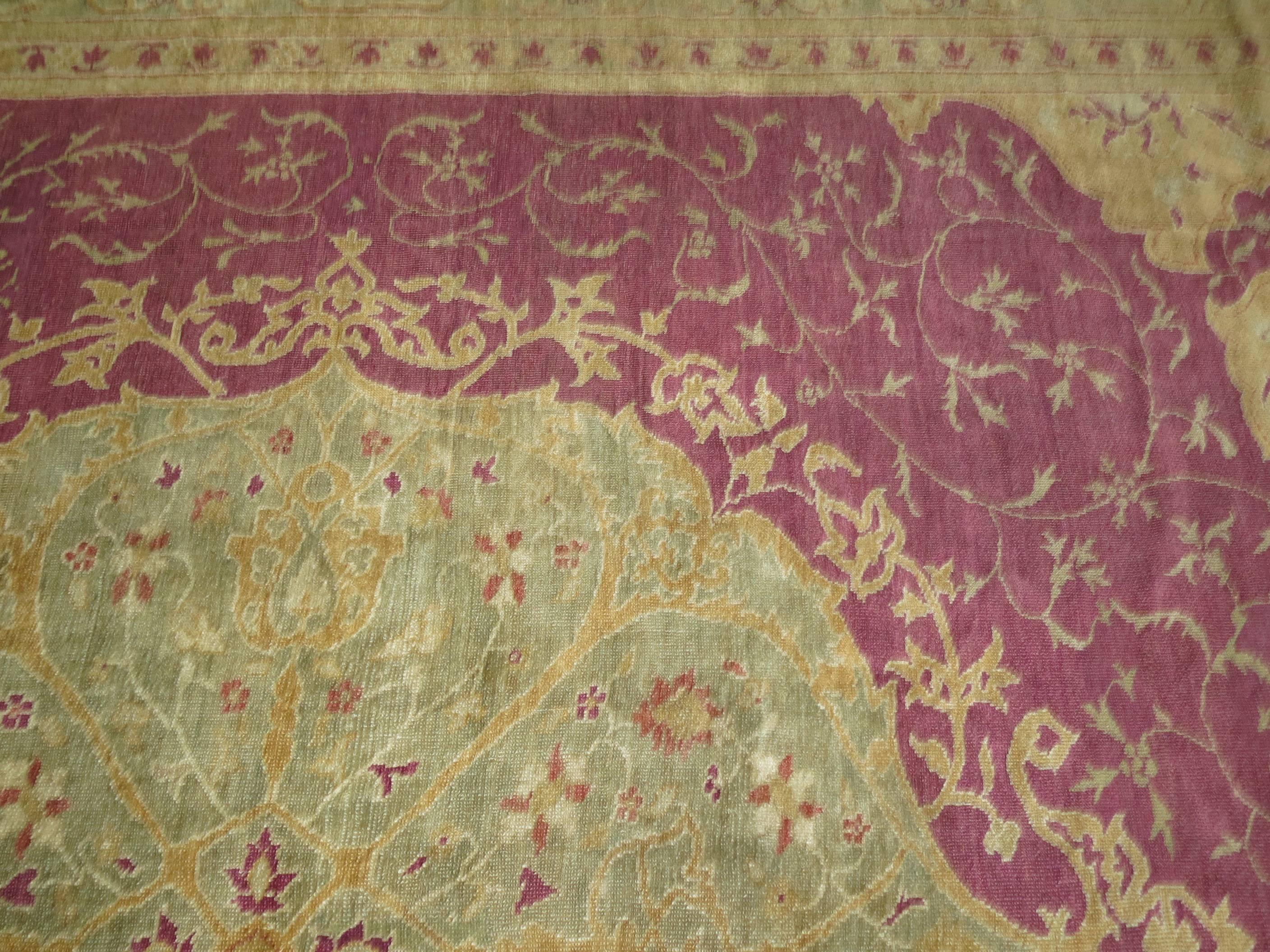 Oushak Plum Color Early 20th Century Antique Turkish Ghiordes Rug For Sale