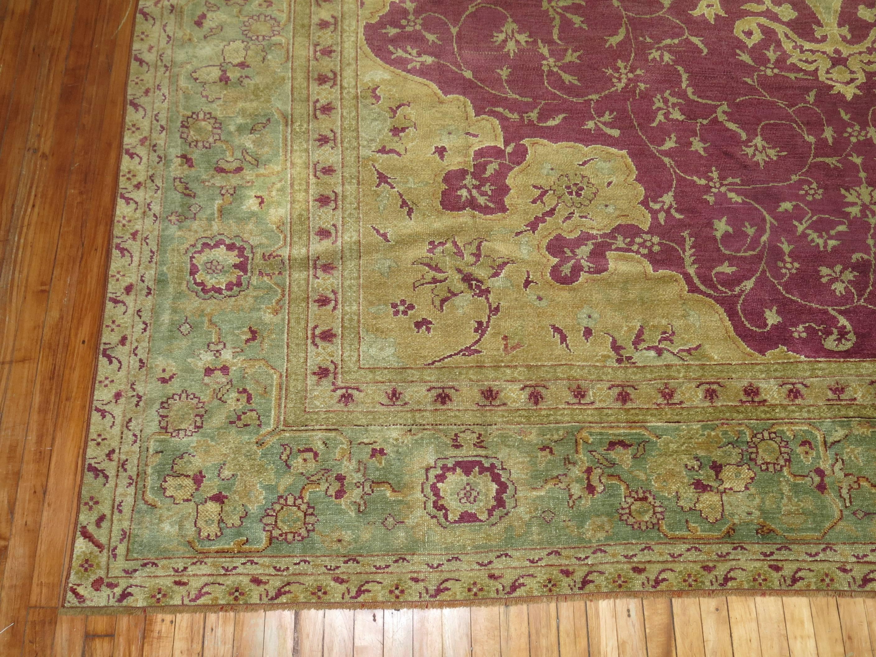 Hand-Woven Plum Color Early 20th Century Antique Turkish Ghiordes Rug For Sale