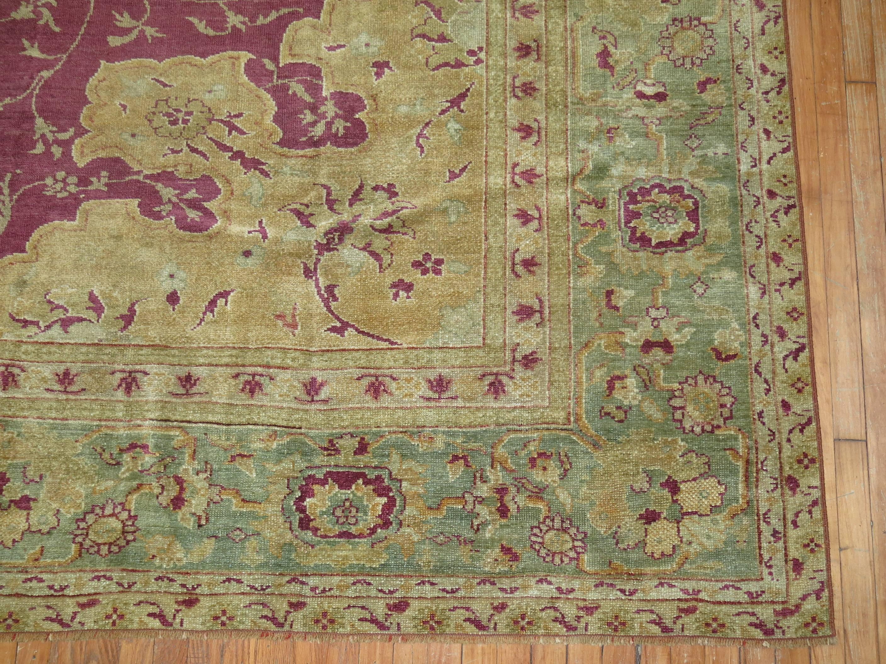 Wool Plum Color Early 20th Century Antique Turkish Ghiordes Rug For Sale