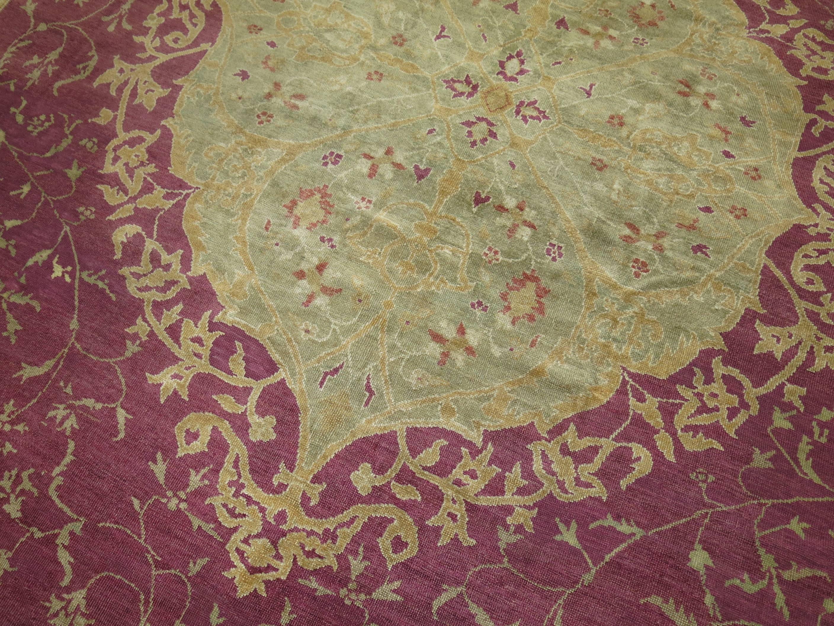 Plum Color Early 20th Century Antique Turkish Ghiordes Rug For Sale 3