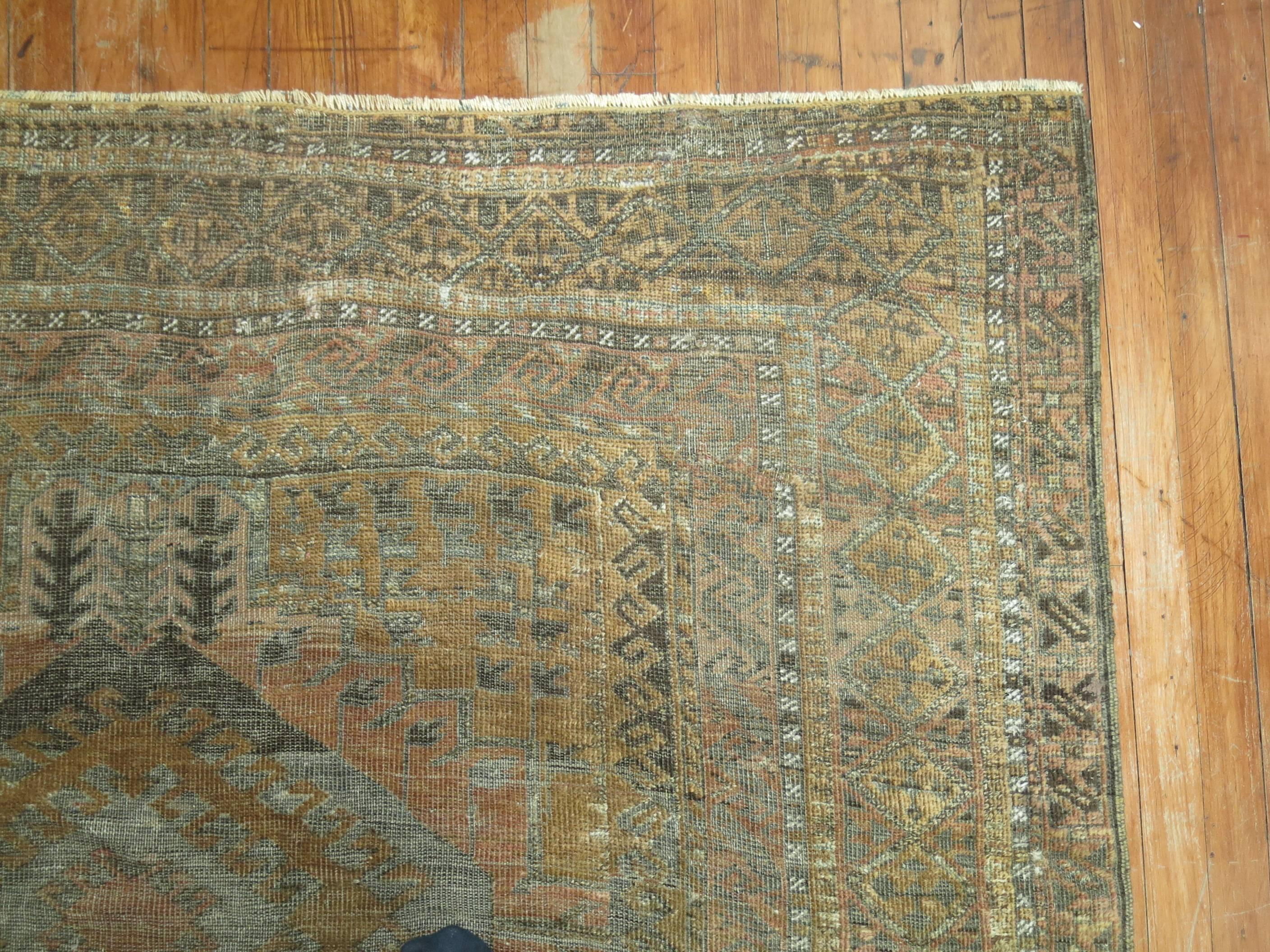 Hand-Knotted Copper Brown Tribal Geometric Persian Gallery Size Carpet For Sale