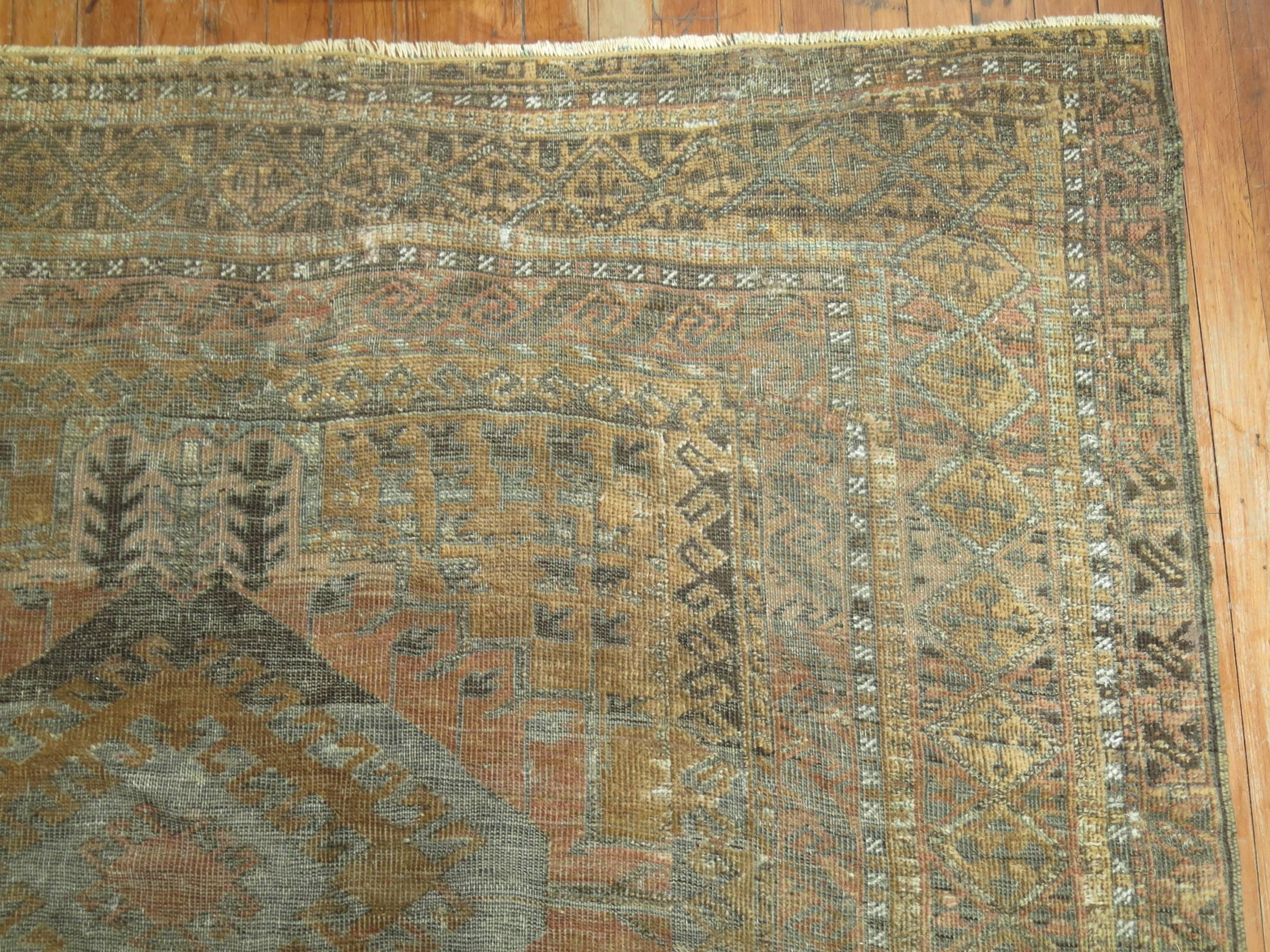 Wool Copper Brown Tribal Geometric Persian Gallery Size Carpet For Sale