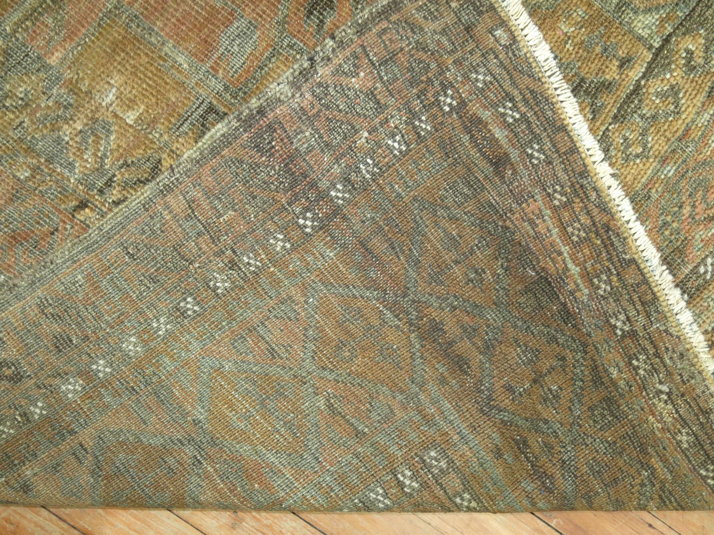 20th Century Copper Brown Tribal Geometric Persian Gallery Size Carpet For Sale