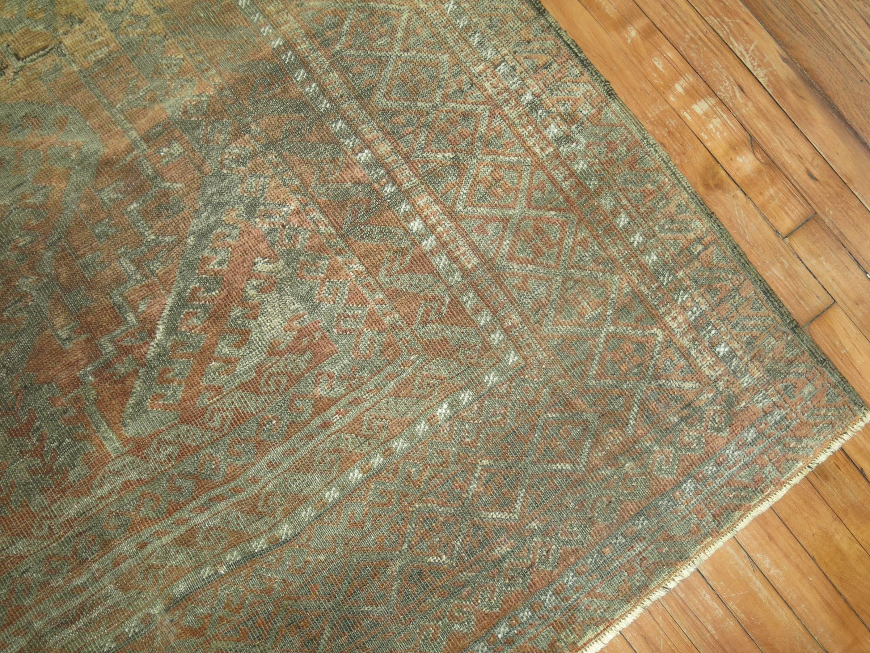 Copper Brown Tribal Geometric Persian Gallery Size Carpet In Good Condition For Sale In New York, NY