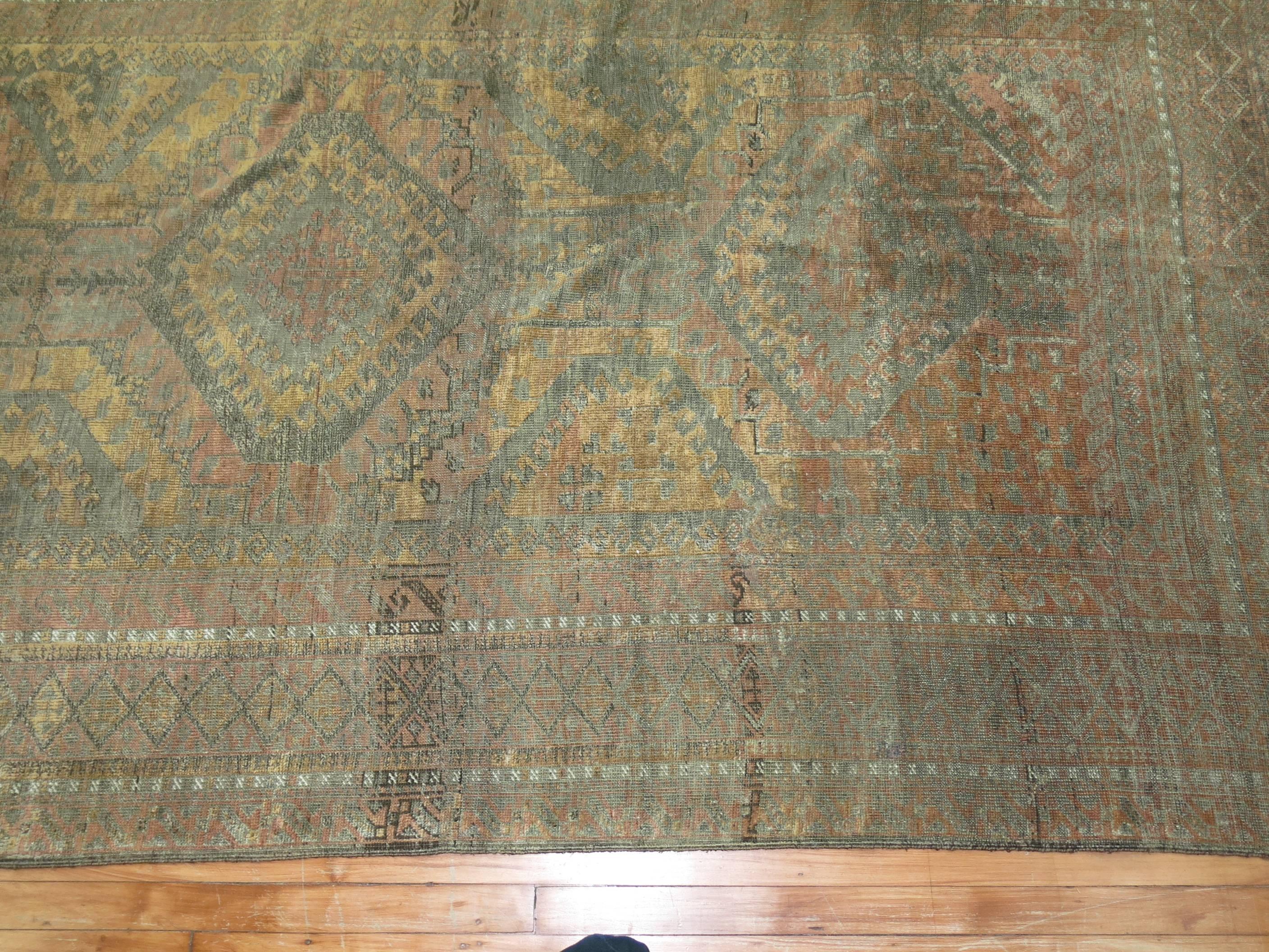 Copper Brown Tribal Geometric Persian Gallery Size Carpet For Sale 1