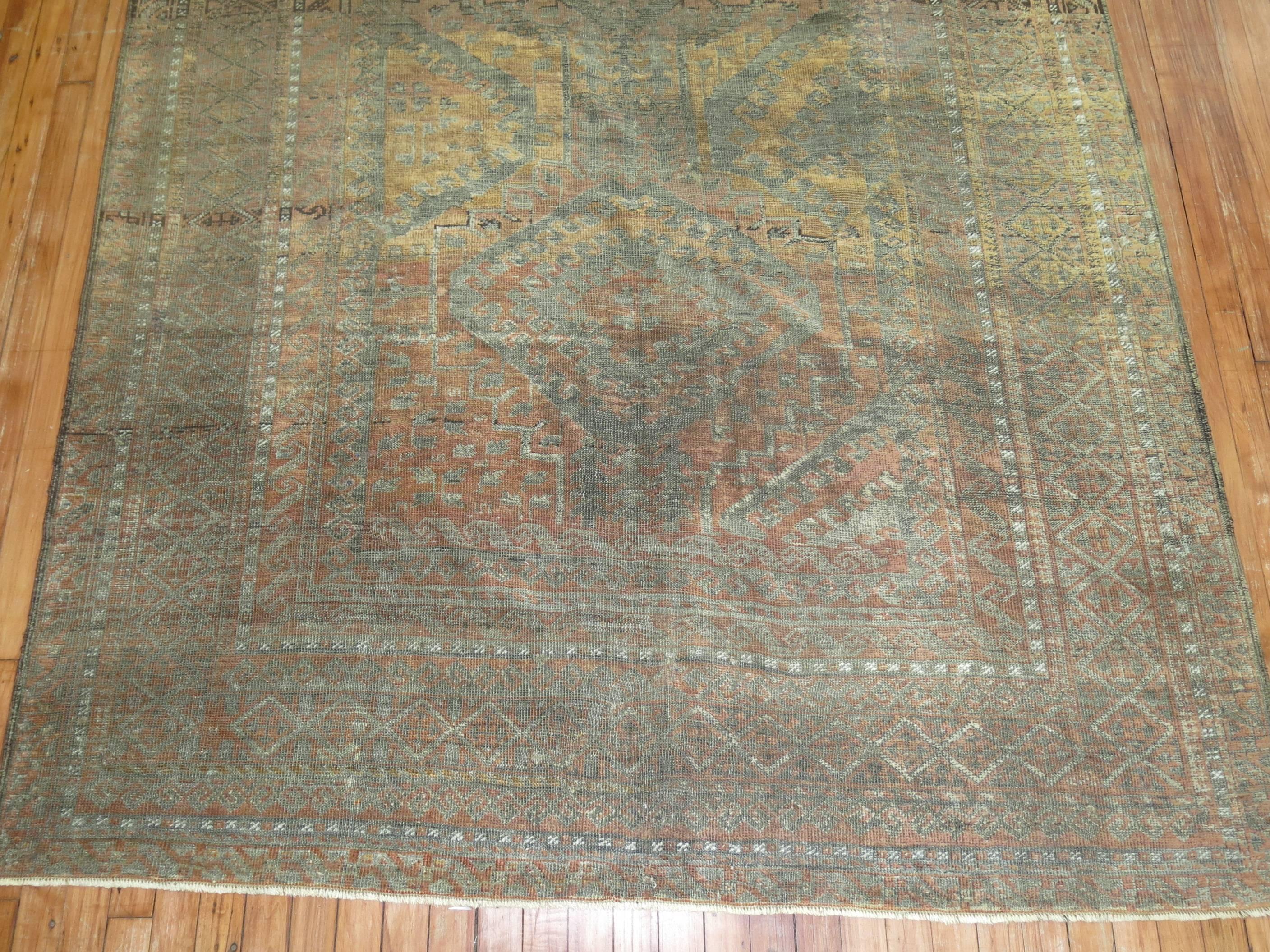 Copper Brown Tribal Geometric Persian Gallery Size Carpet For Sale 2
