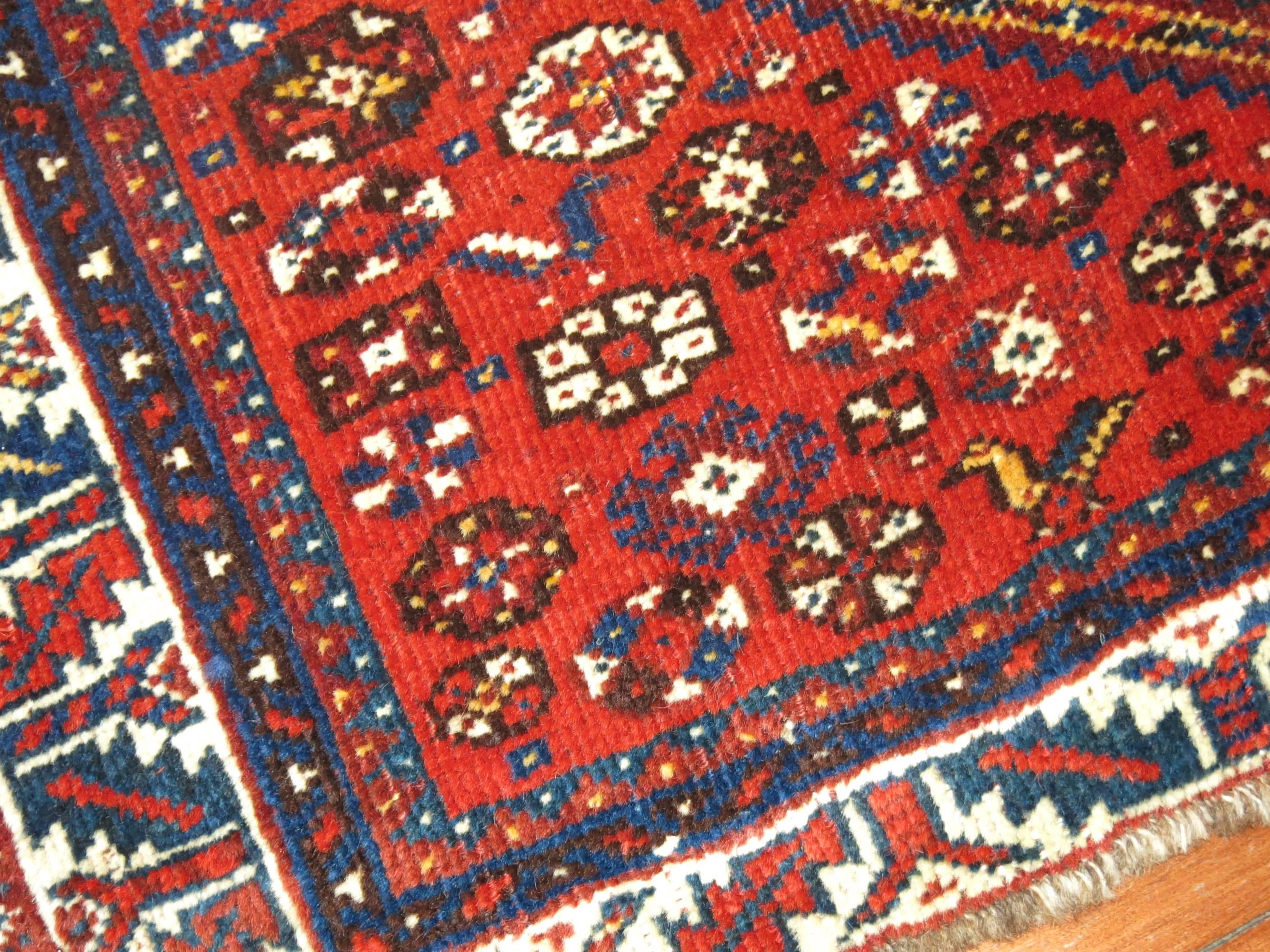 Tribal Red Blue Antique Persian Rug Mat In Excellent Condition In New York, NY