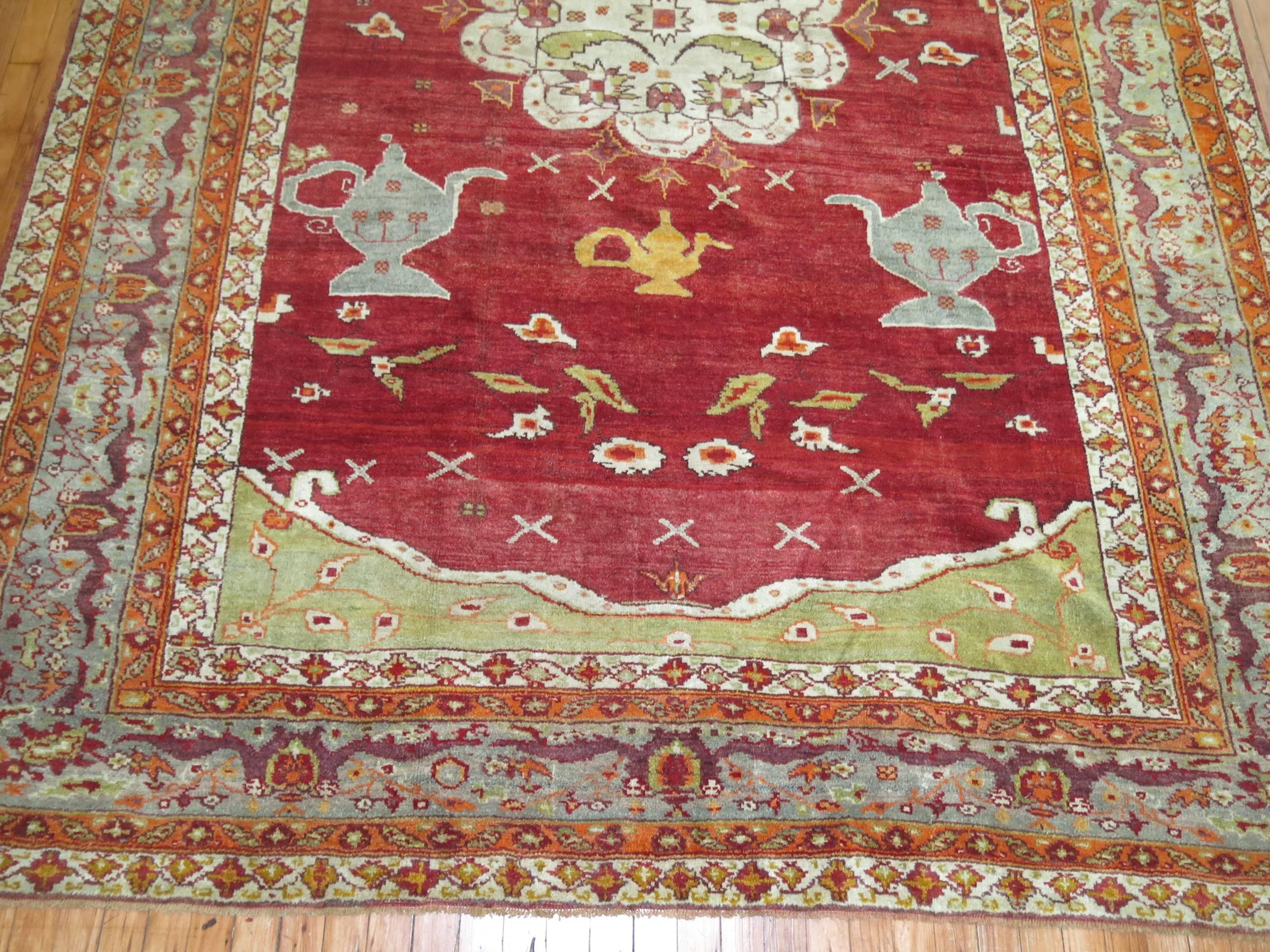 Fine Quality Red Antique Turkish Oushak Rug  For Sale 1
