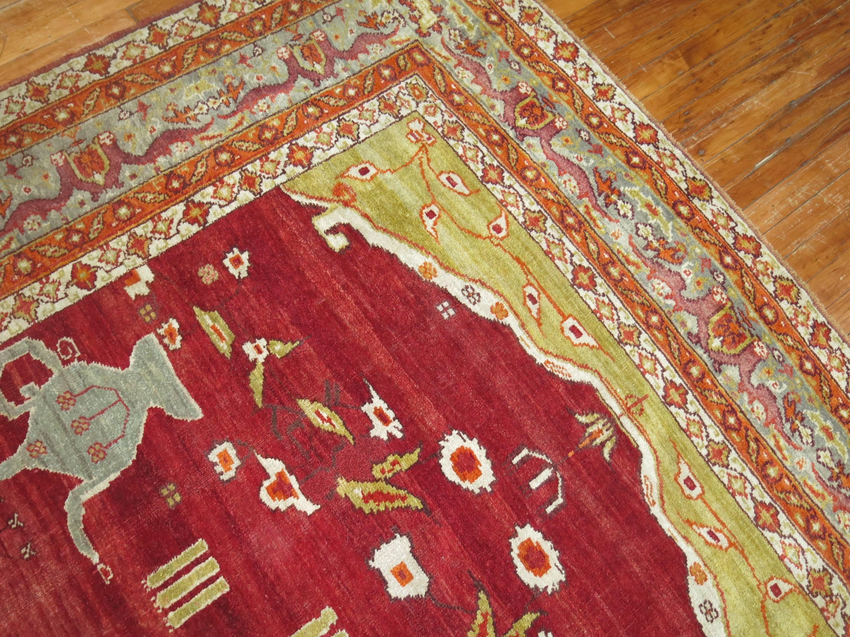Hand-Woven Fine Quality Red Antique Turkish Oushak Rug  For Sale