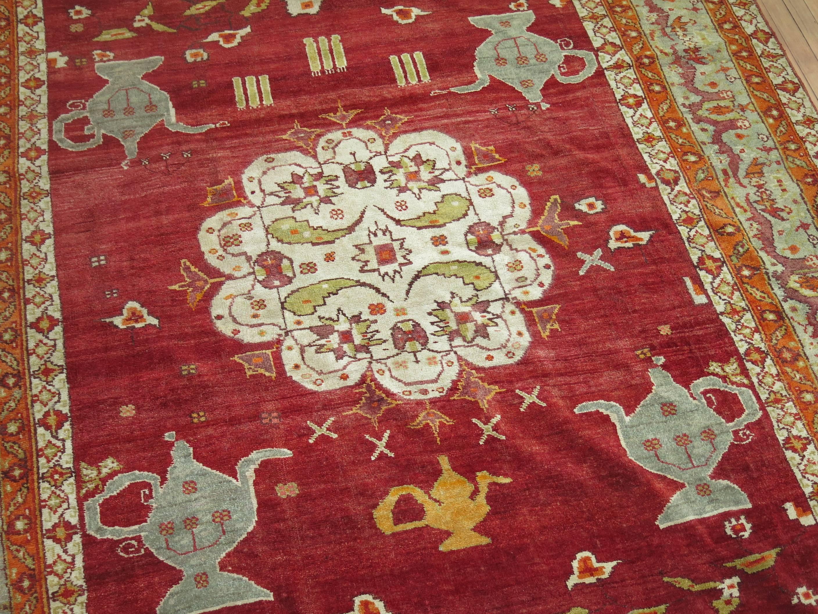 Agra Fine Quality Red Antique Turkish Oushak Rug  For Sale