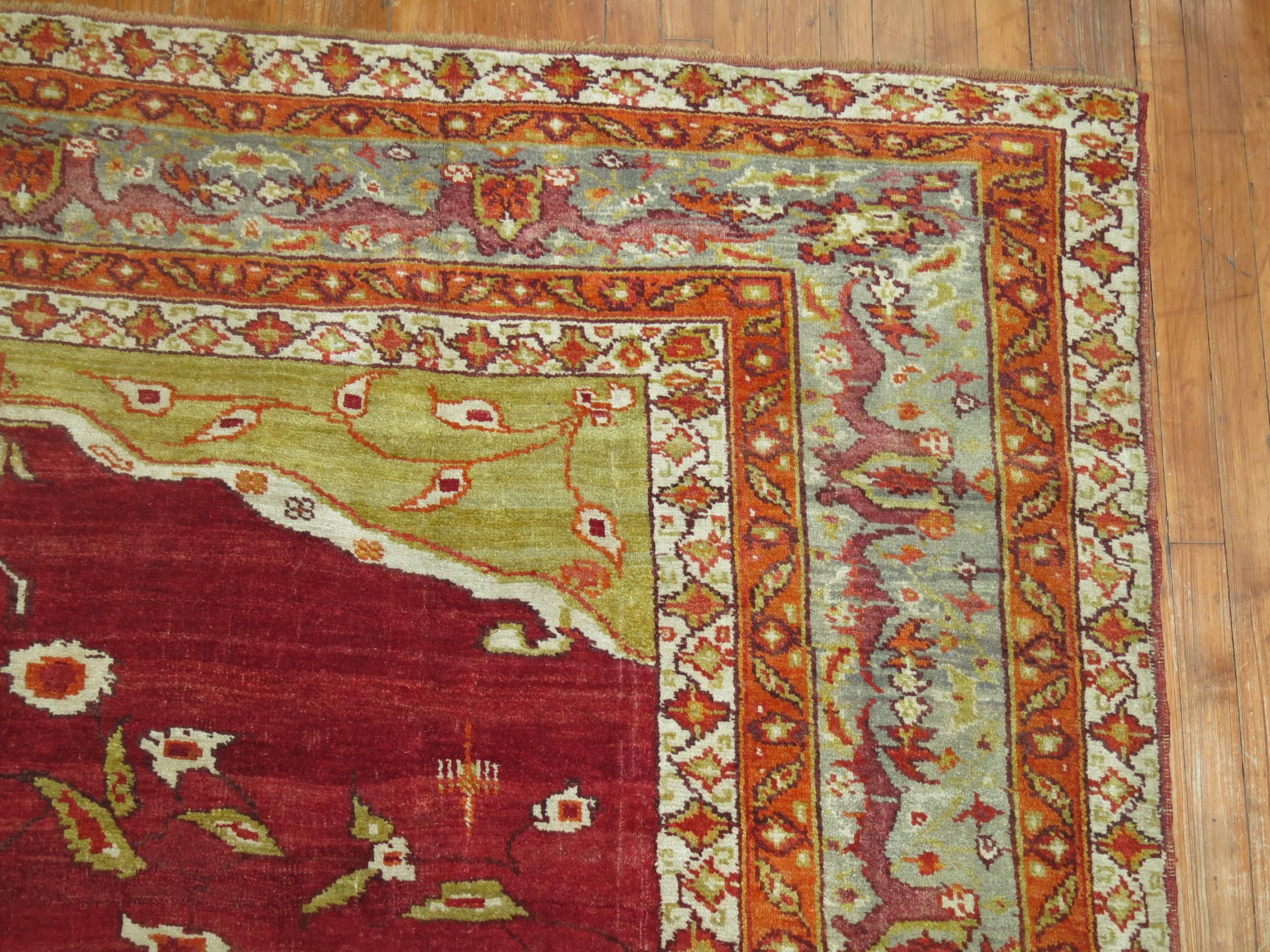 Fine Quality Red Antique Turkish Oushak Rug  In Excellent Condition For Sale In New York, NY