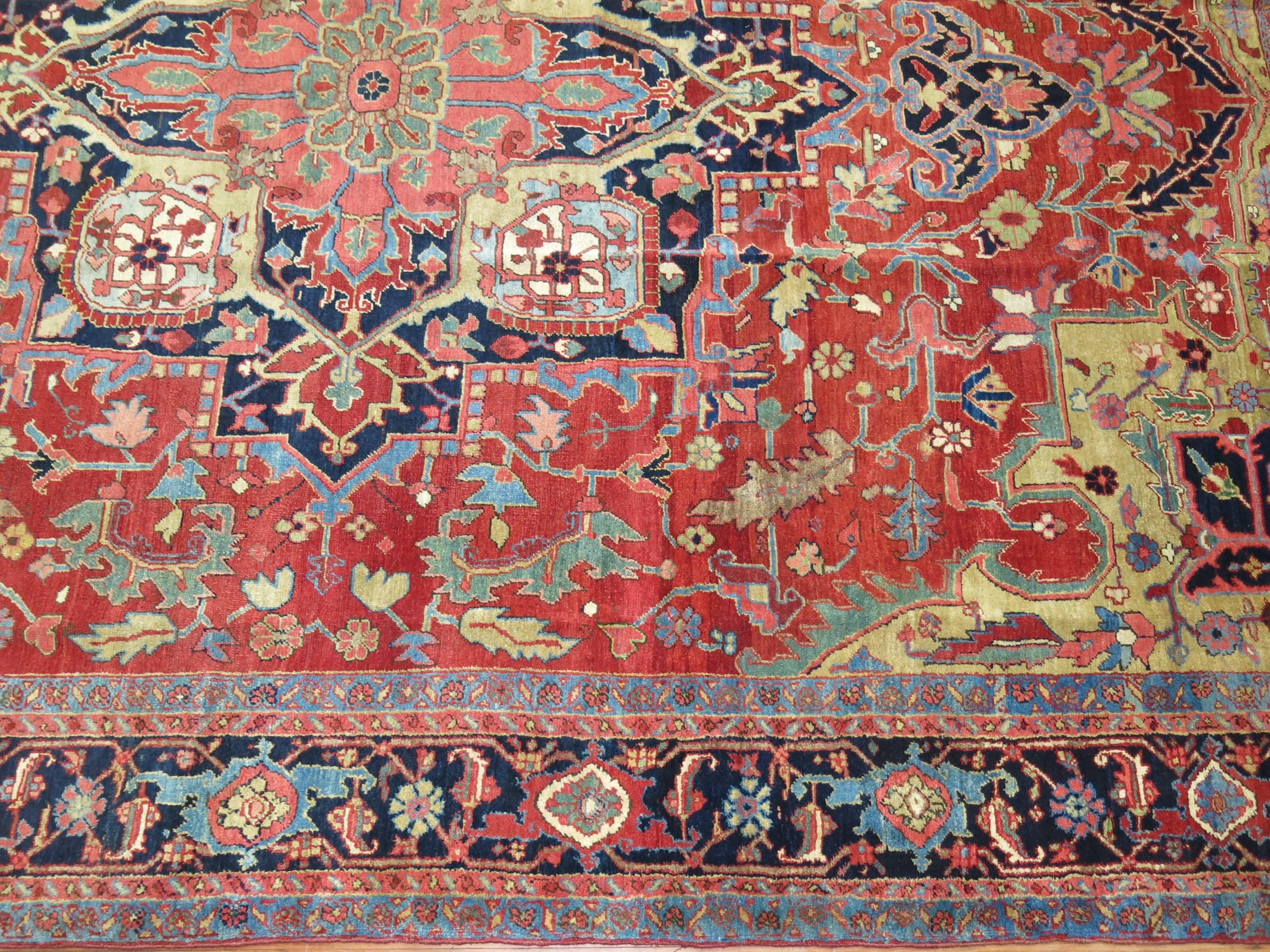 Hand-Woven Antique Persian Heriz Serapi Carpet