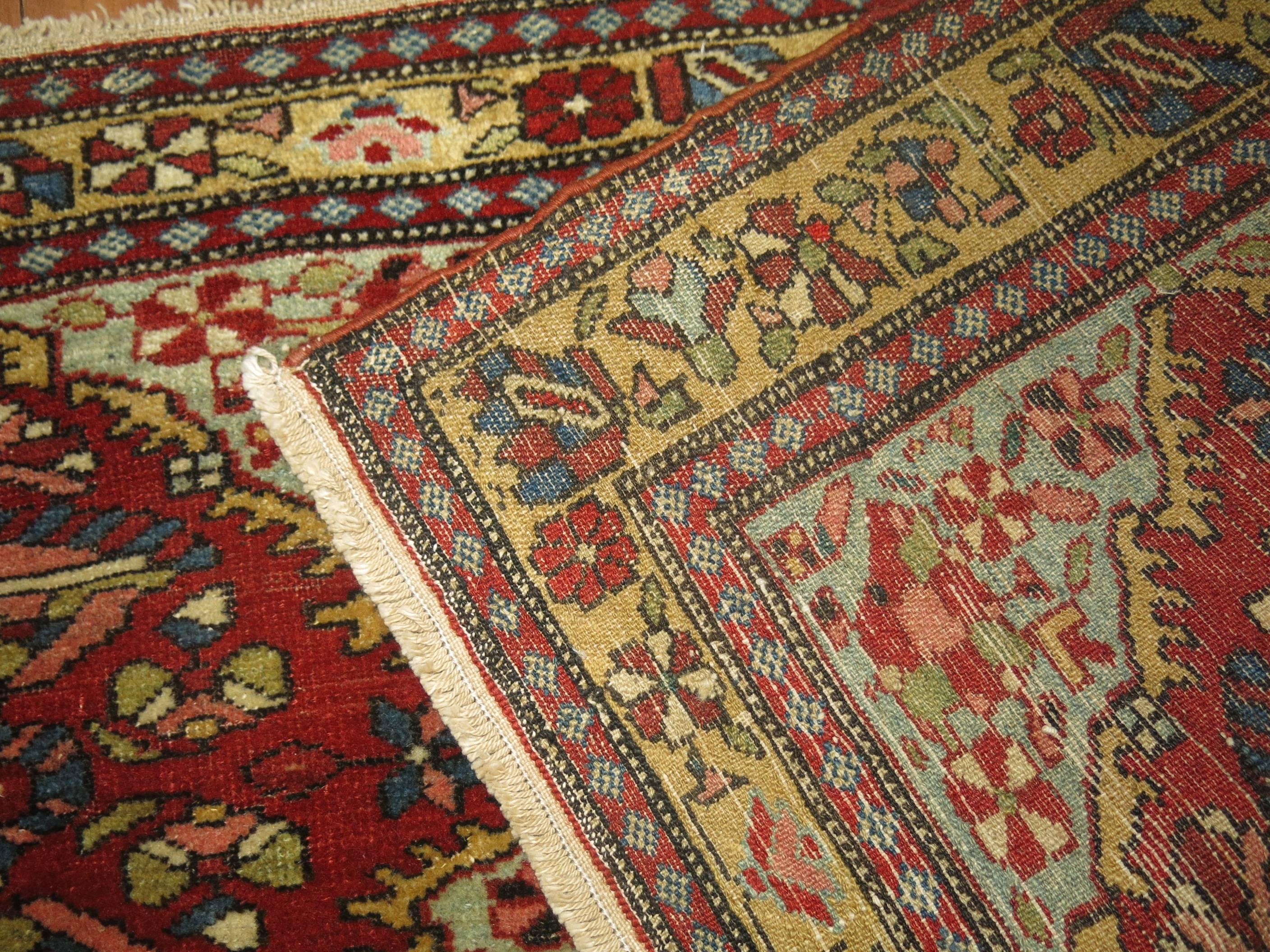 Hand-Woven Jewel Tone Fine Quality Antique Persian Malayer Narrow Horizontal Woven Rug For Sale