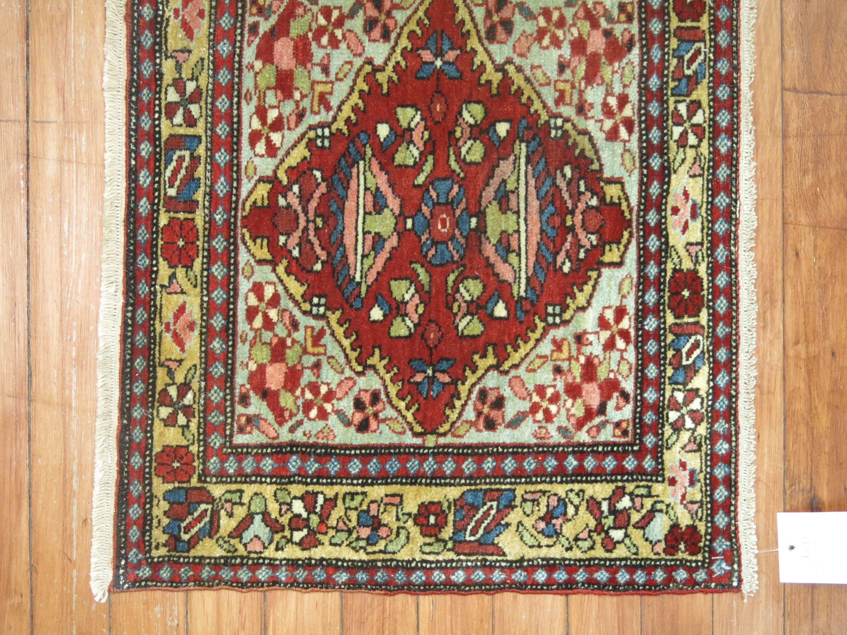 Jewel Tone Fine Quality Antique Persian Malayer Narrow Horizontal Woven Rug In Excellent Condition For Sale In New York, NY