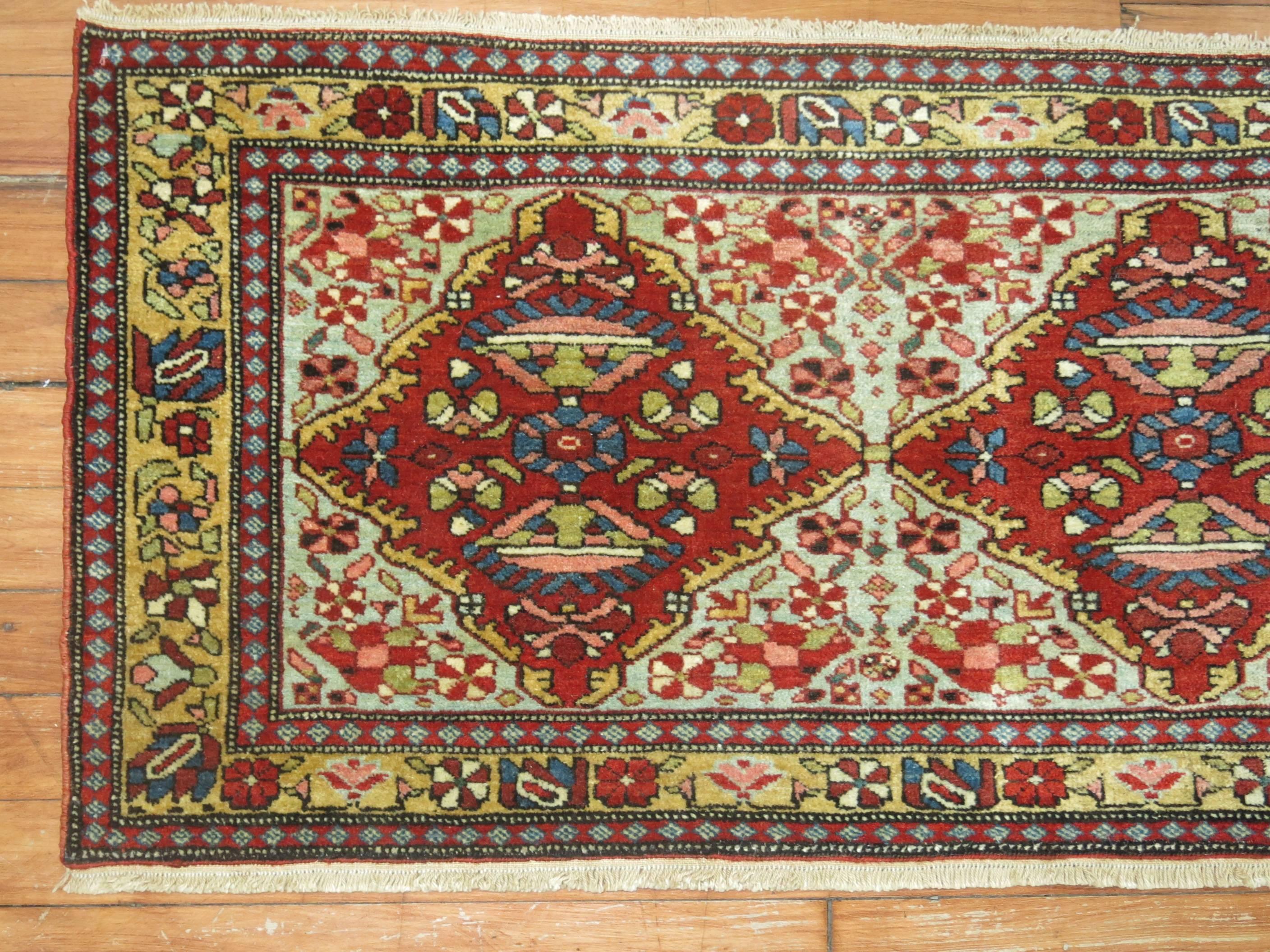20th Century Jewel Tone Fine Quality Antique Persian Malayer Narrow Horizontal Woven Rug For Sale