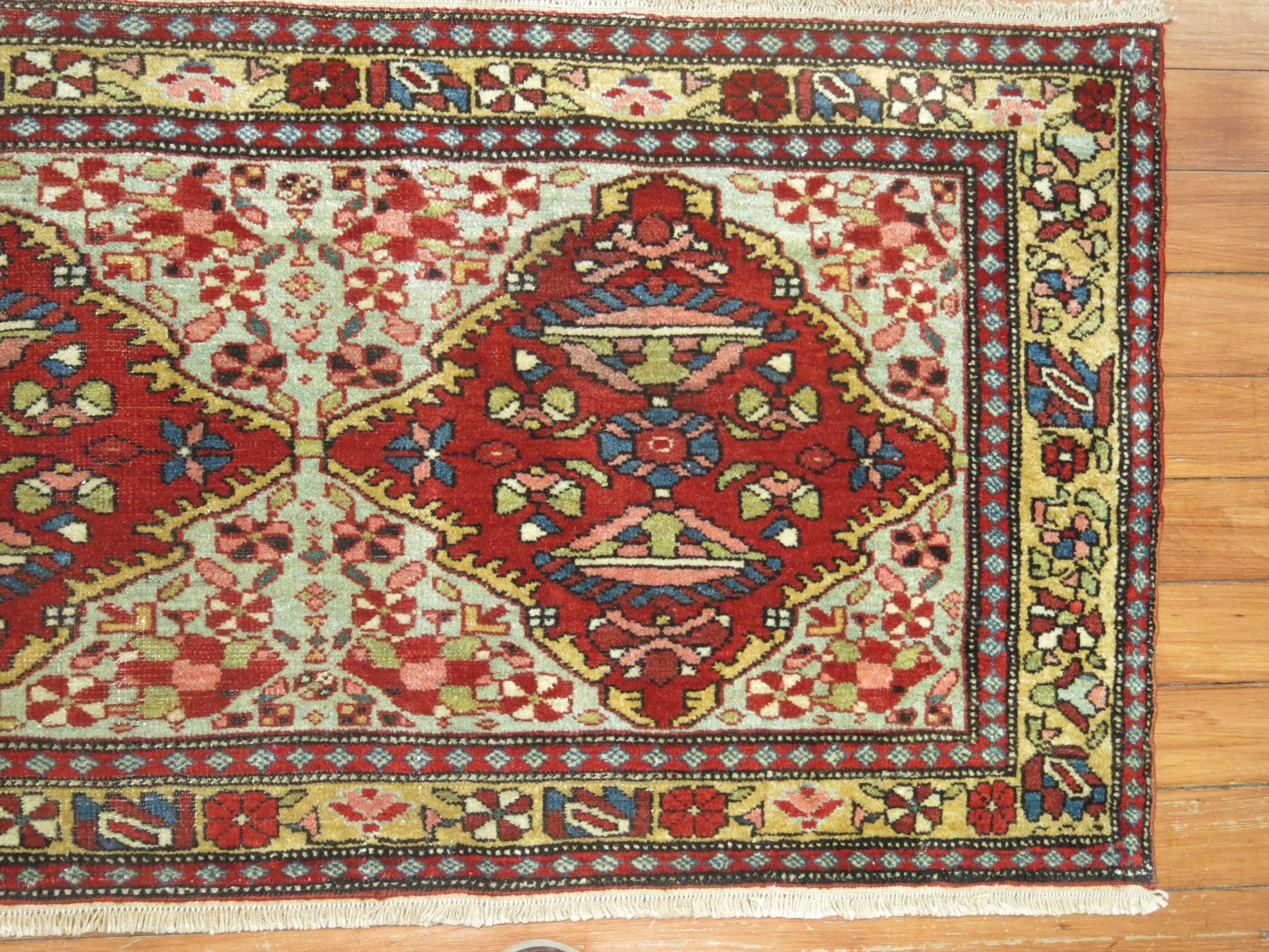 Wool Jewel Tone Fine Quality Antique Persian Malayer Narrow Horizontal Woven Rug For Sale